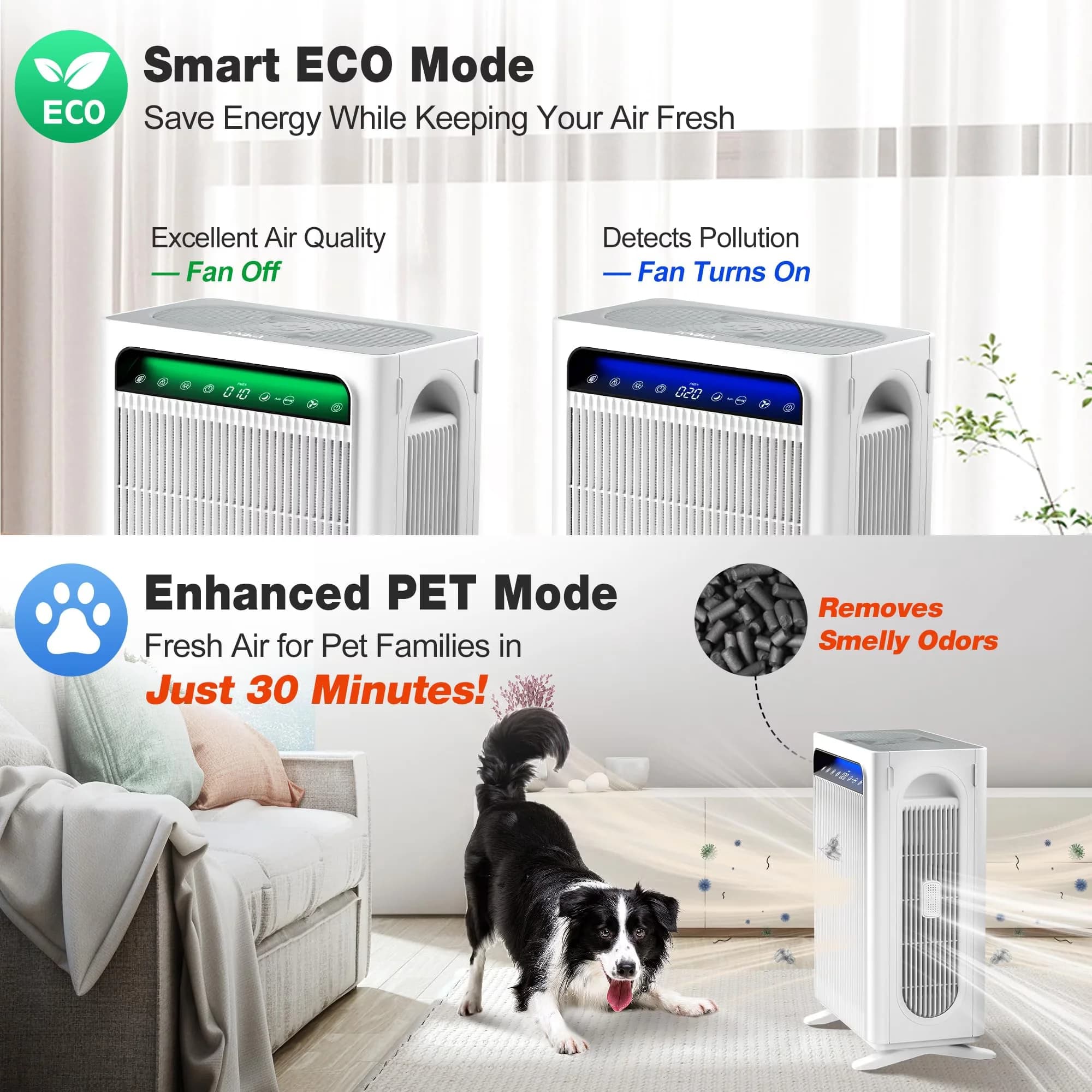 Compact Air Purifier with Variable Speed, Filter Change Indicator - White for Home, Bedroom Model 8404CD