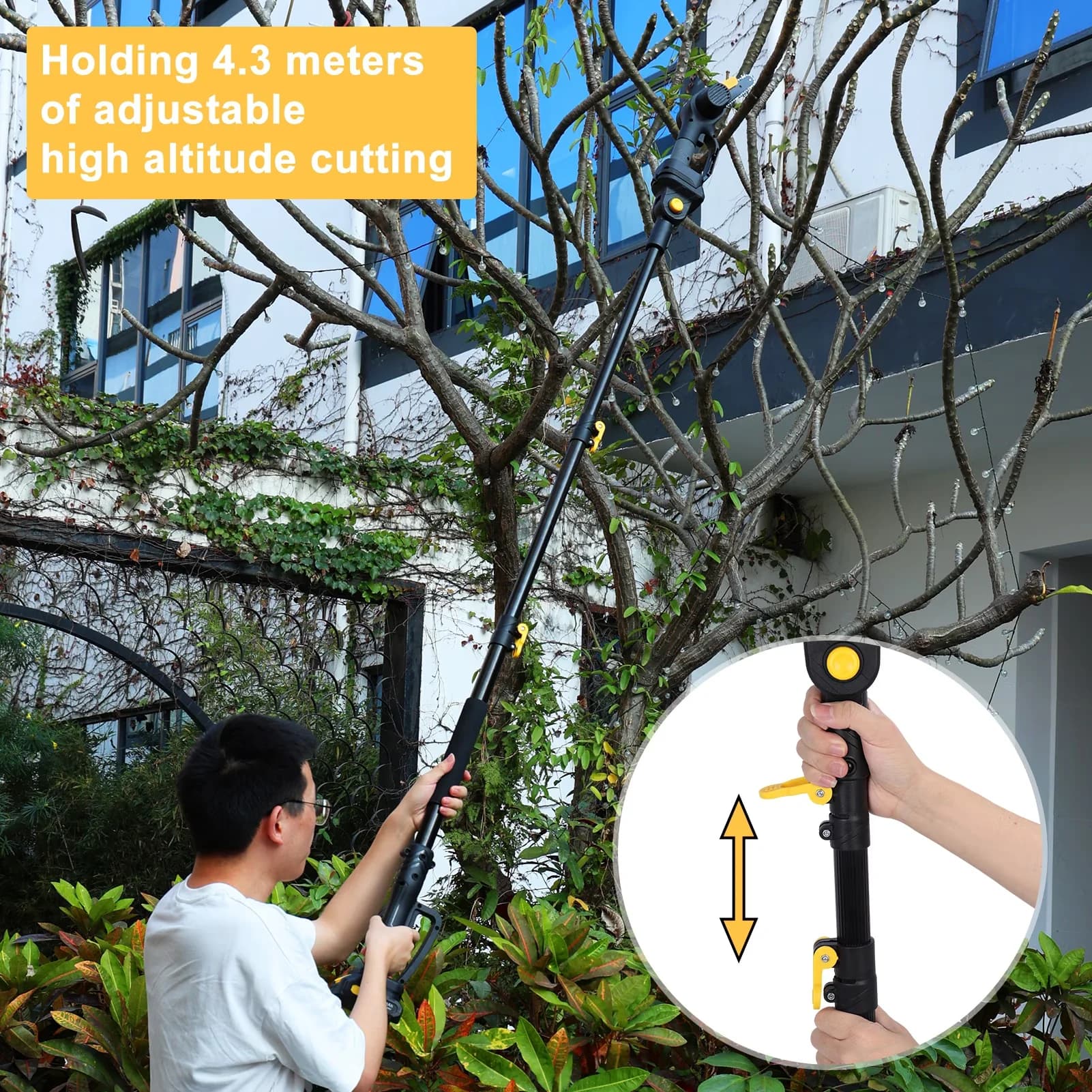Classic Pole Saw with Battery, 6 Inch Brushless Chainsaw, 2 x 2.0Ah Batteries - Yellow Model 38E374