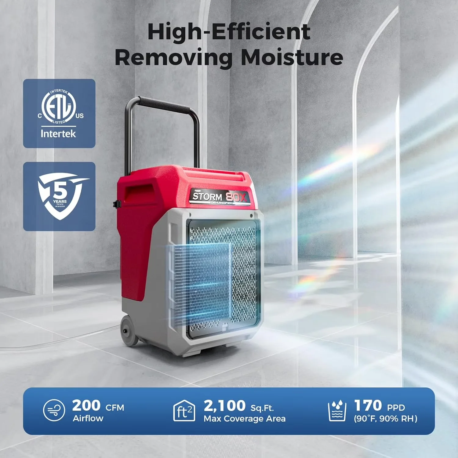 Dehumidifier Stylish with Adjustable Humidistat, Bucket Full Indicator, Smart Technology Capable - Red for Home Model EE234D