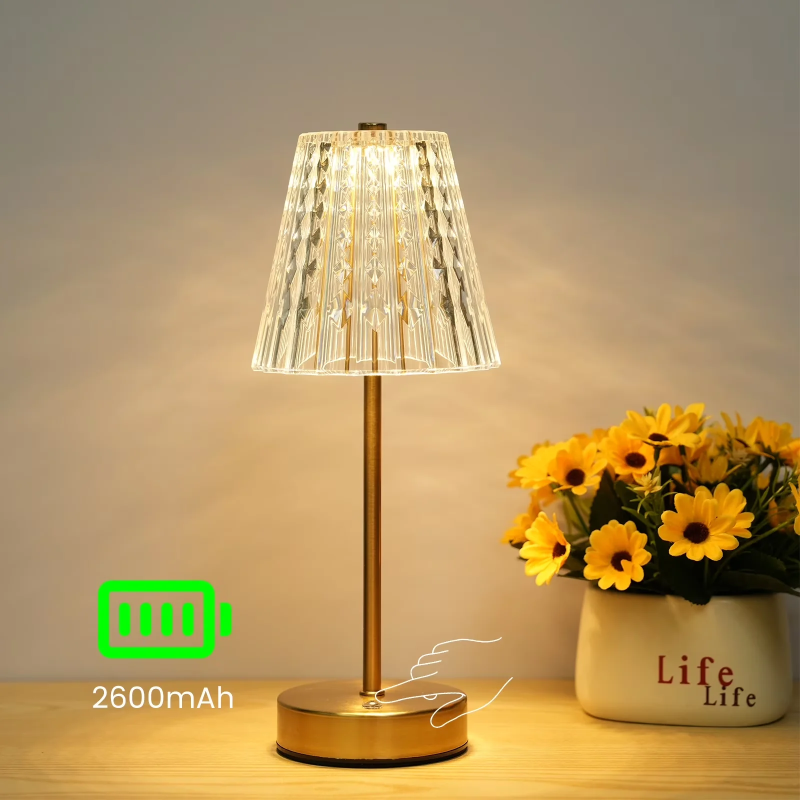 Table Lamp Modern with LED, Battery, Bedside Lamps - Gold Metal for Living Room, Bedroom Model AC5025
