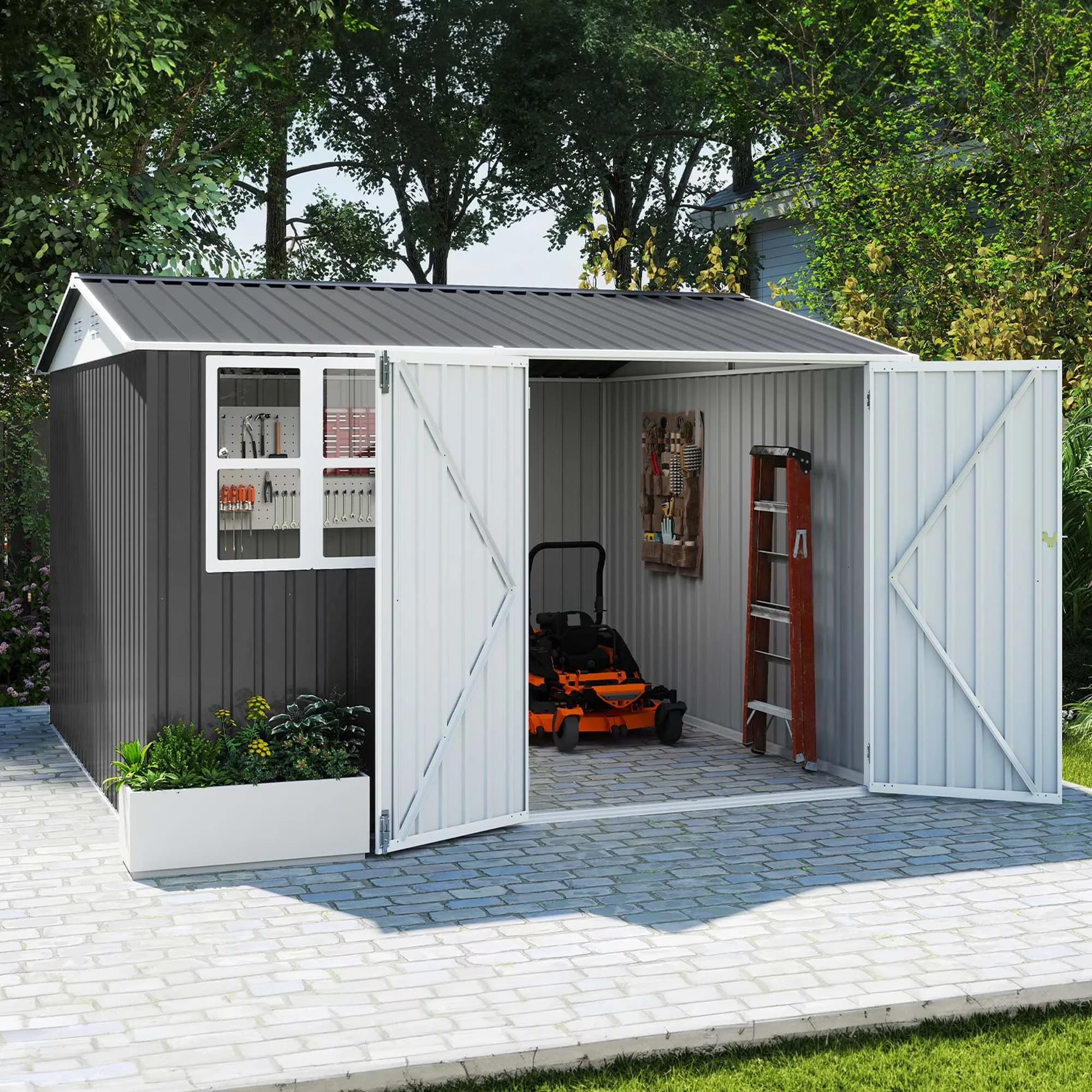 Essential Shed with Waterproof, 10' x 8' Outdoor Storage, Waterproof Metal - Metal Gray Model 45A130