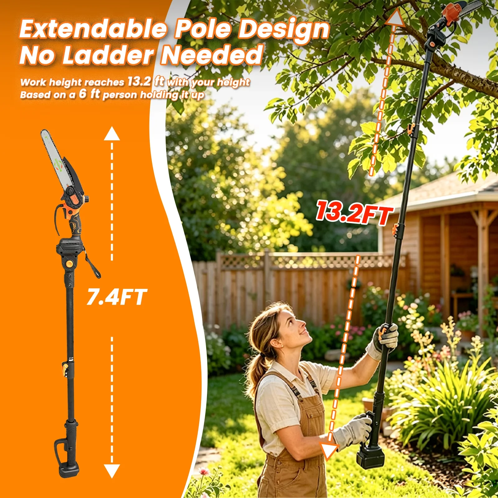 Quality Pole Saw with Battery, 21V, 2in1 Cordless - Satisfaction Guaranteed Model D55EDD