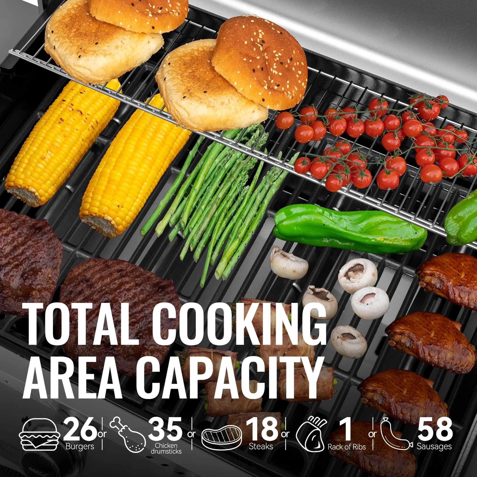 Professional Gas Grill with 40000 BTU, Warming Rack, Premium 4-Burner - Silver&Black Model 14C2A1
