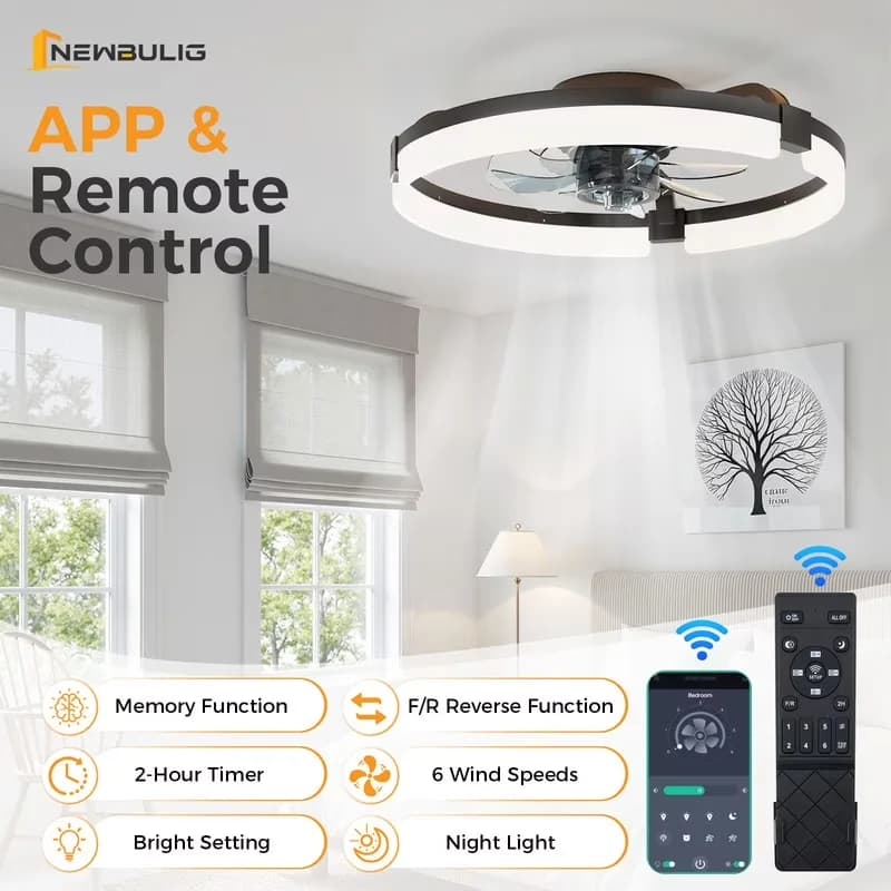 Ceiling Fan Innovative with LED, Scratch-Resistant, Modern - Black for Living Room Model 6BB8E4