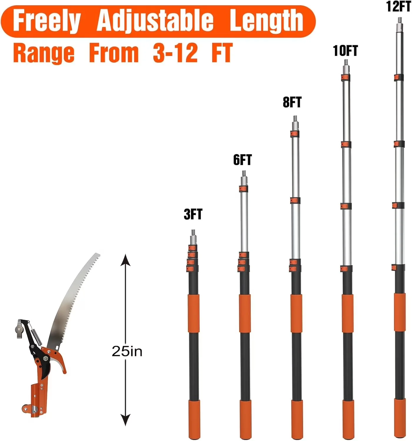 Pole Saw Sleek with Adjustable, 20FT Reach Tree Trimmer, Manual - Modern Design Model B7EDE0