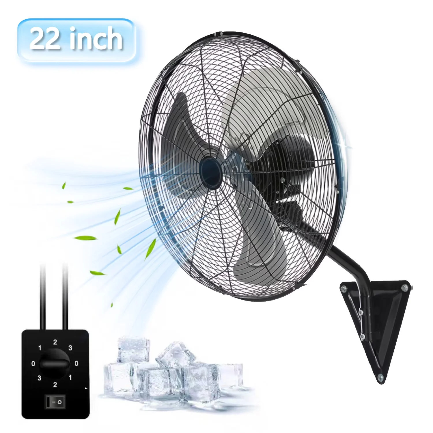 Premium Fans In Cooling with Oscillating, 22in Wall Mount Fan - Stainless Steel Black for Garage, Home Model B600D8