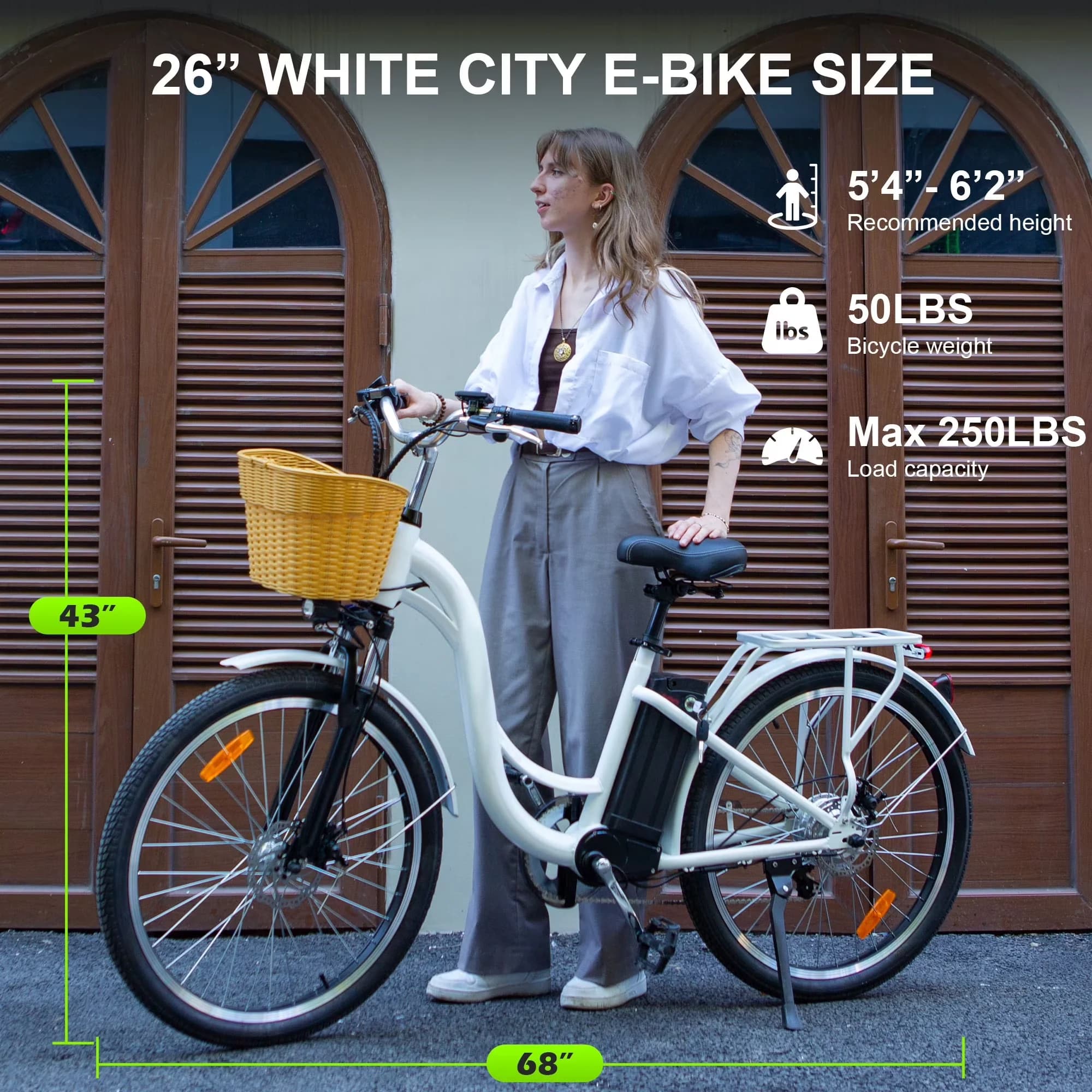 Sleek Electric Bike with Battery, 750W, 48V - White - Sleek Profile Model 2839A1