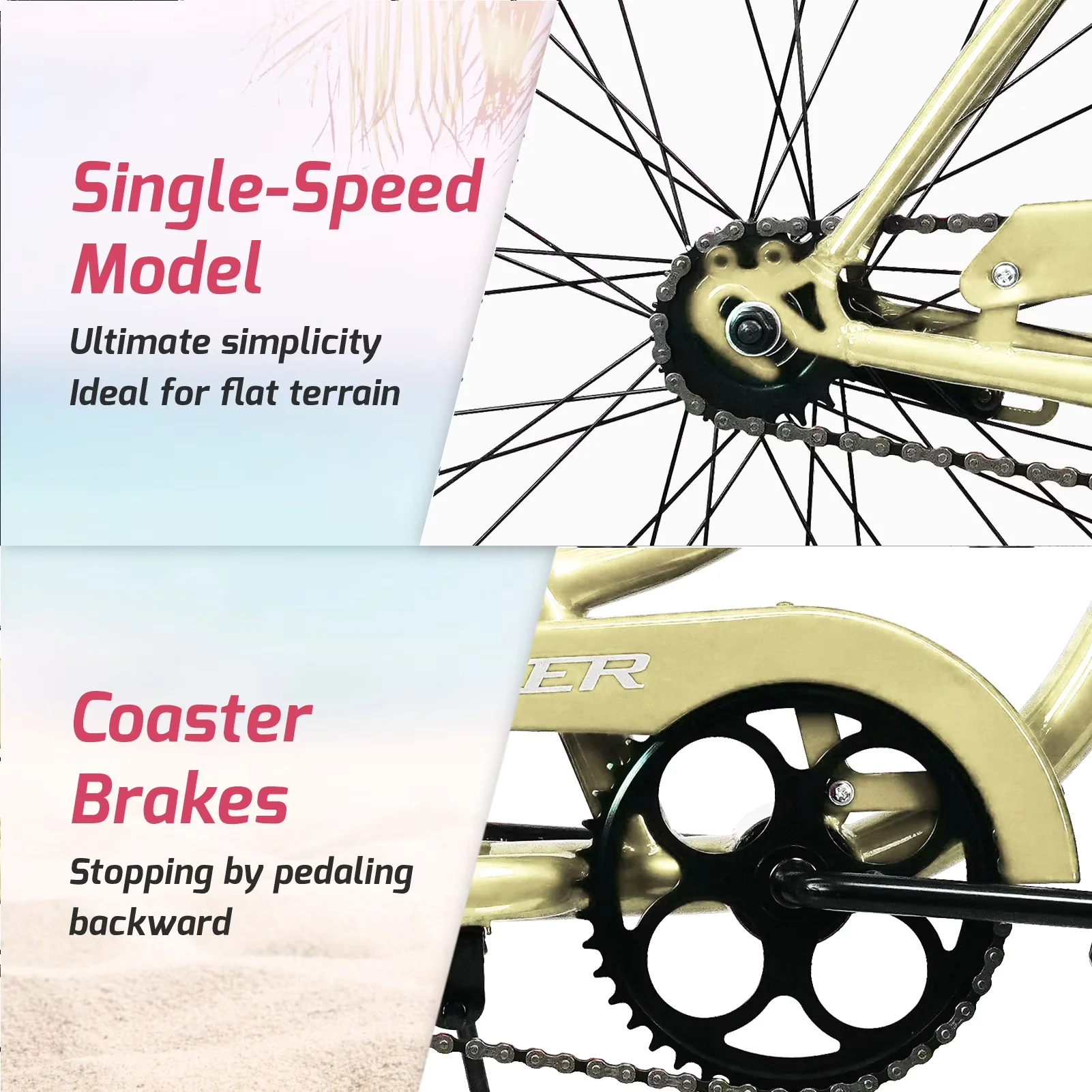 Premium Cruiser Bike with 26-Inch Step-Through, Coaster Brake - Vanilla Model 09DB9E