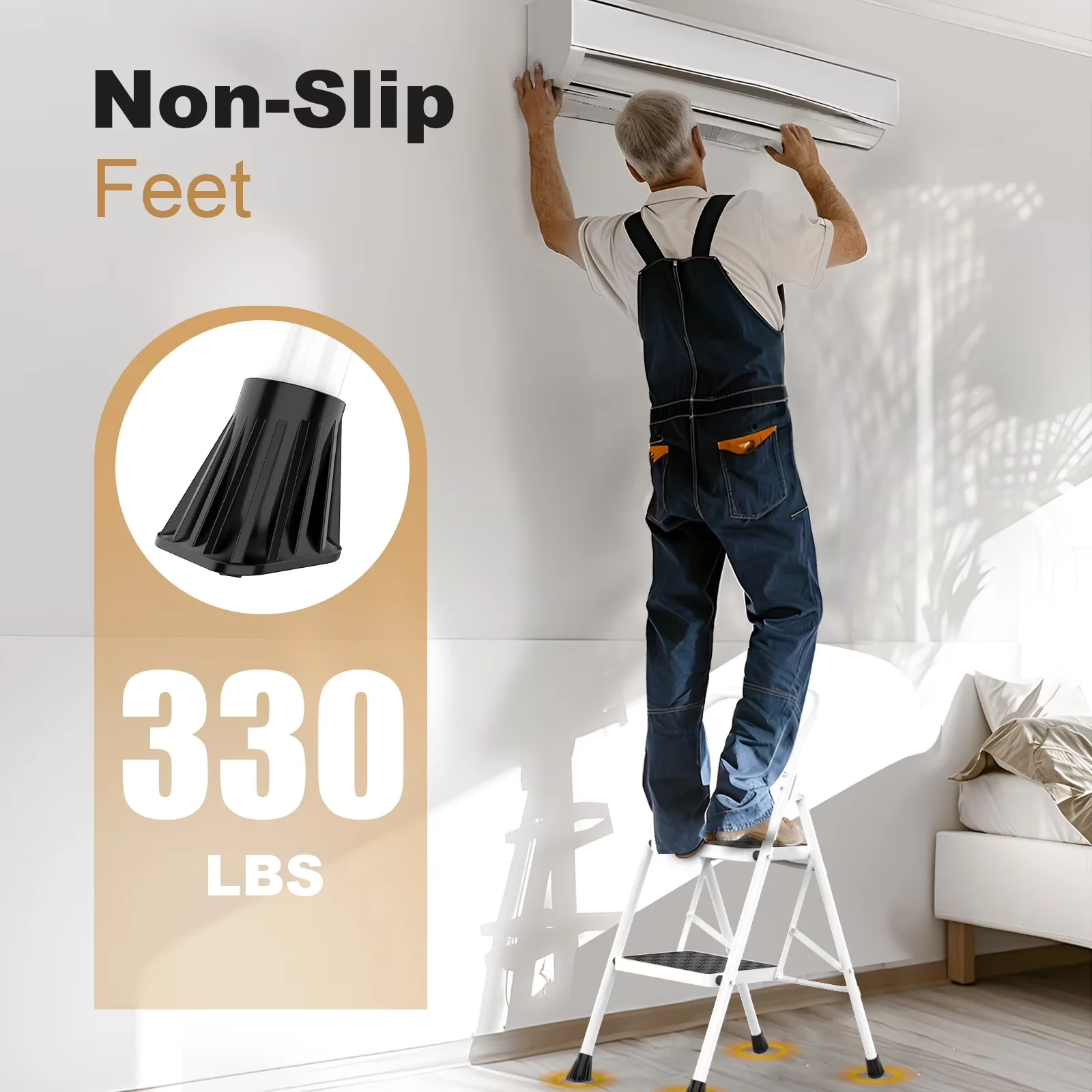 Classic Ladders And Step Stool with Foldable, Anti-Slip Feet for Maximum Stability, New Lock-Free Design for Enhanced Safety - White... Model B5058D