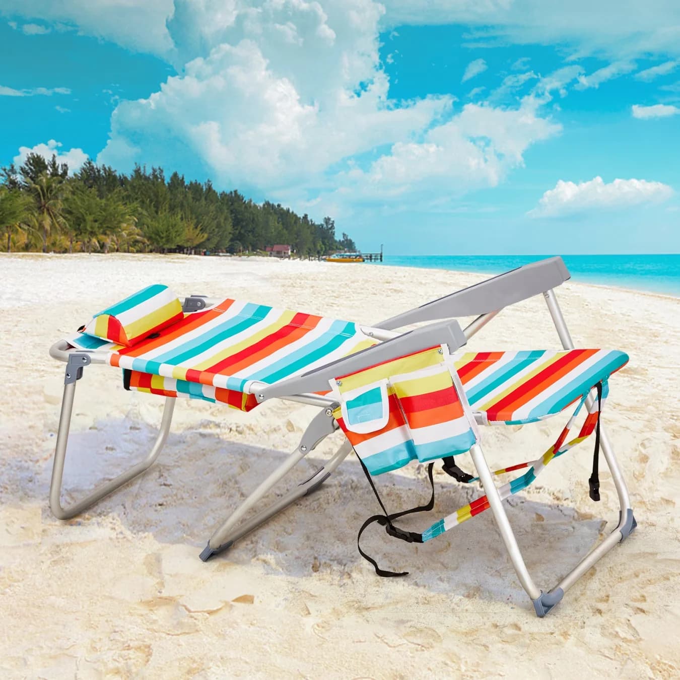 Quality Beach Chair with Adjustable, Lay Flat - Aluminum And 600D Polyester Fabric Multicolor Model 64E6FB