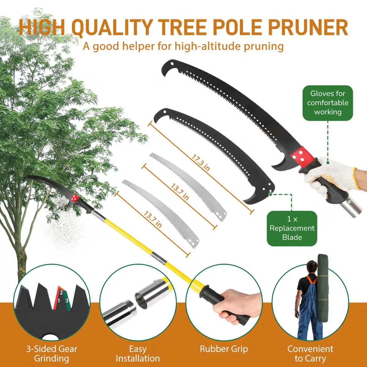 Sleek Pole Saw with Telescoping, 26ft Extendable Tree & Pruner - Yellow Model 50E26D