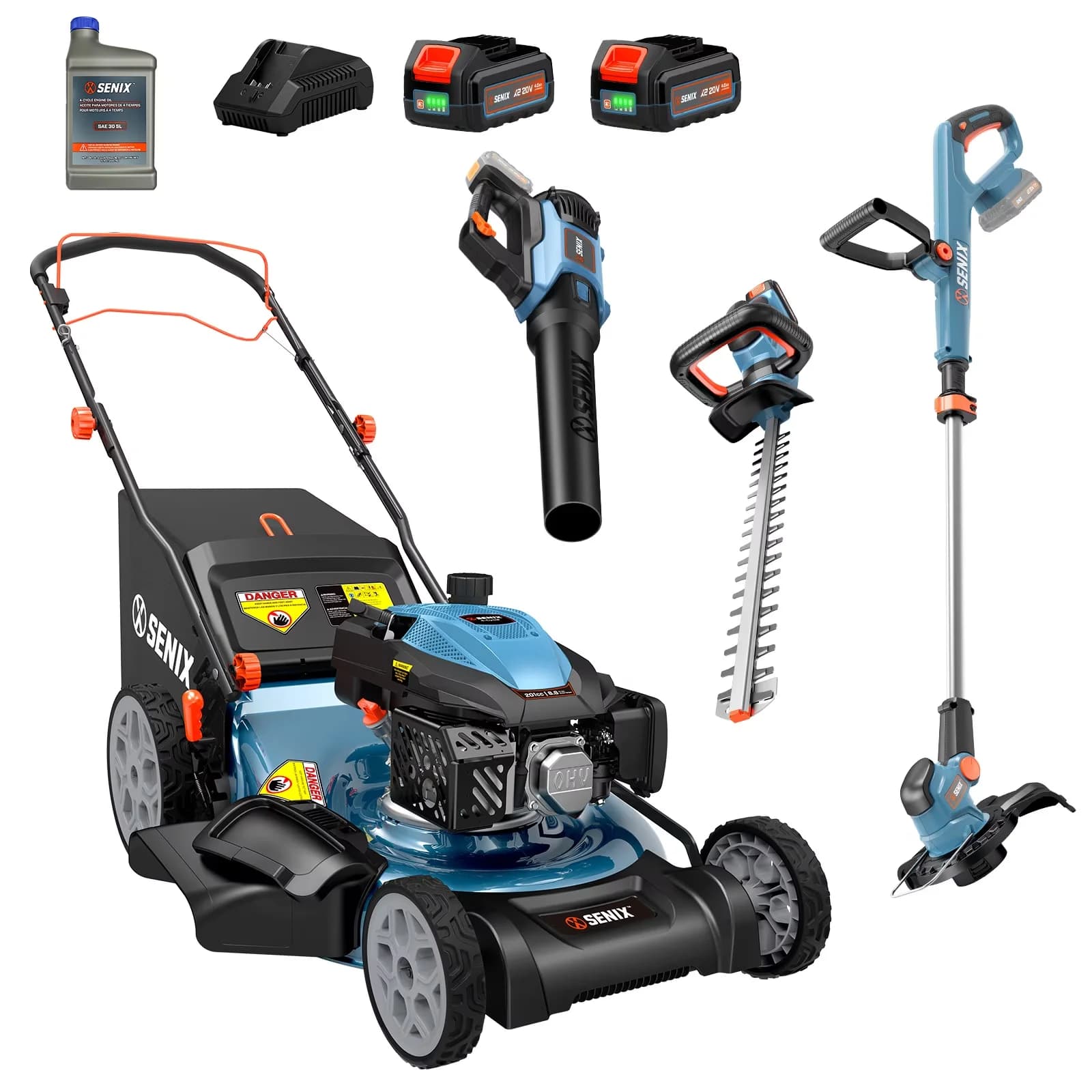 Compact Push Mower with 20V, Single Lever Height Adjustment, Adjustable Cutting Height - Blue Model 0236F0