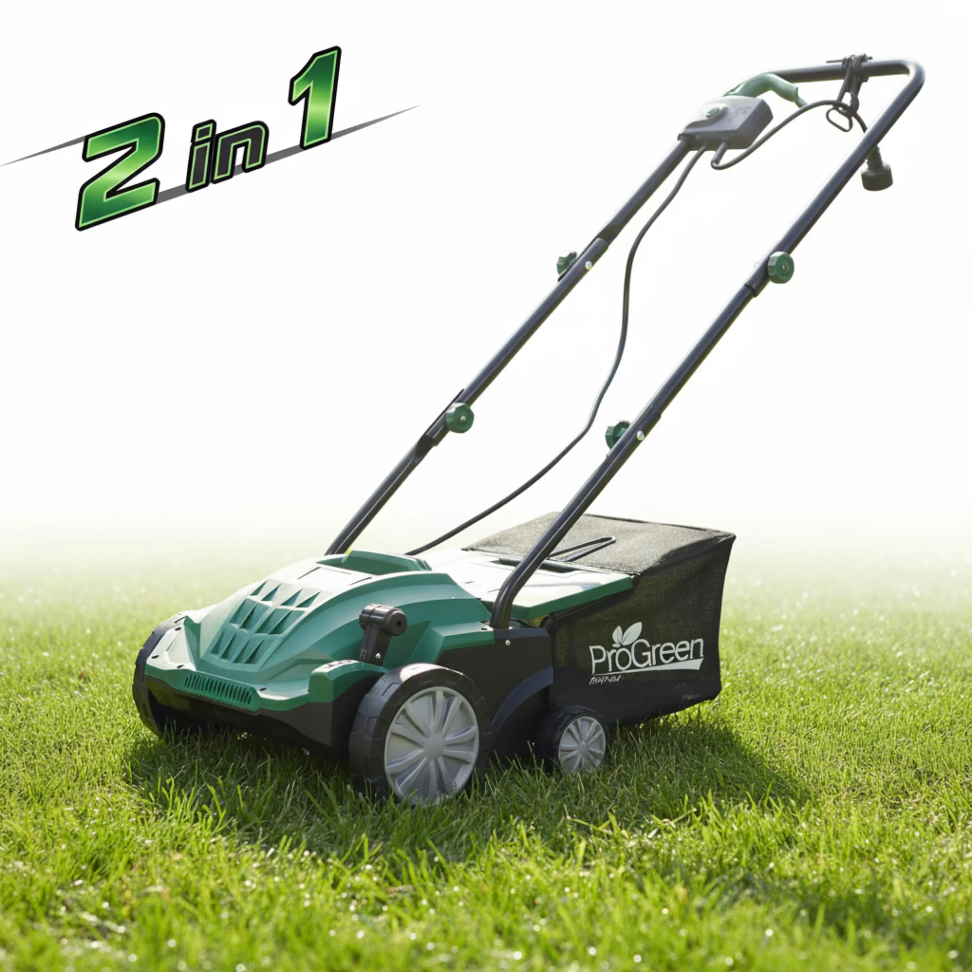 Push Mower Reliable with Bagger, 2-in-1 13" Dethatcher & Scarifier, 12 Amp Electric Garden Lawn Mover - Green Model FAF0D6