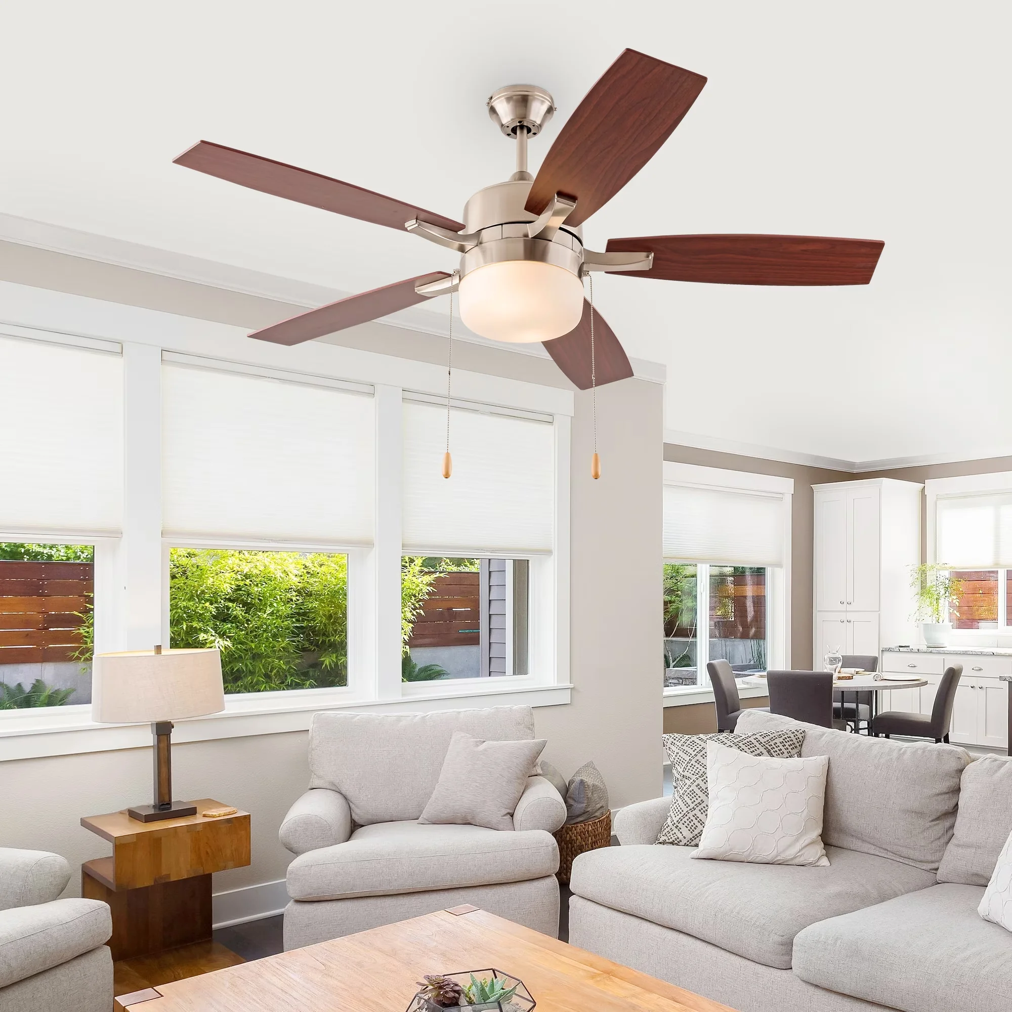 Durable Ceiling Fan with LED, Energy Efficient, Minimalist - Brown Frosted Model 8F1B98
