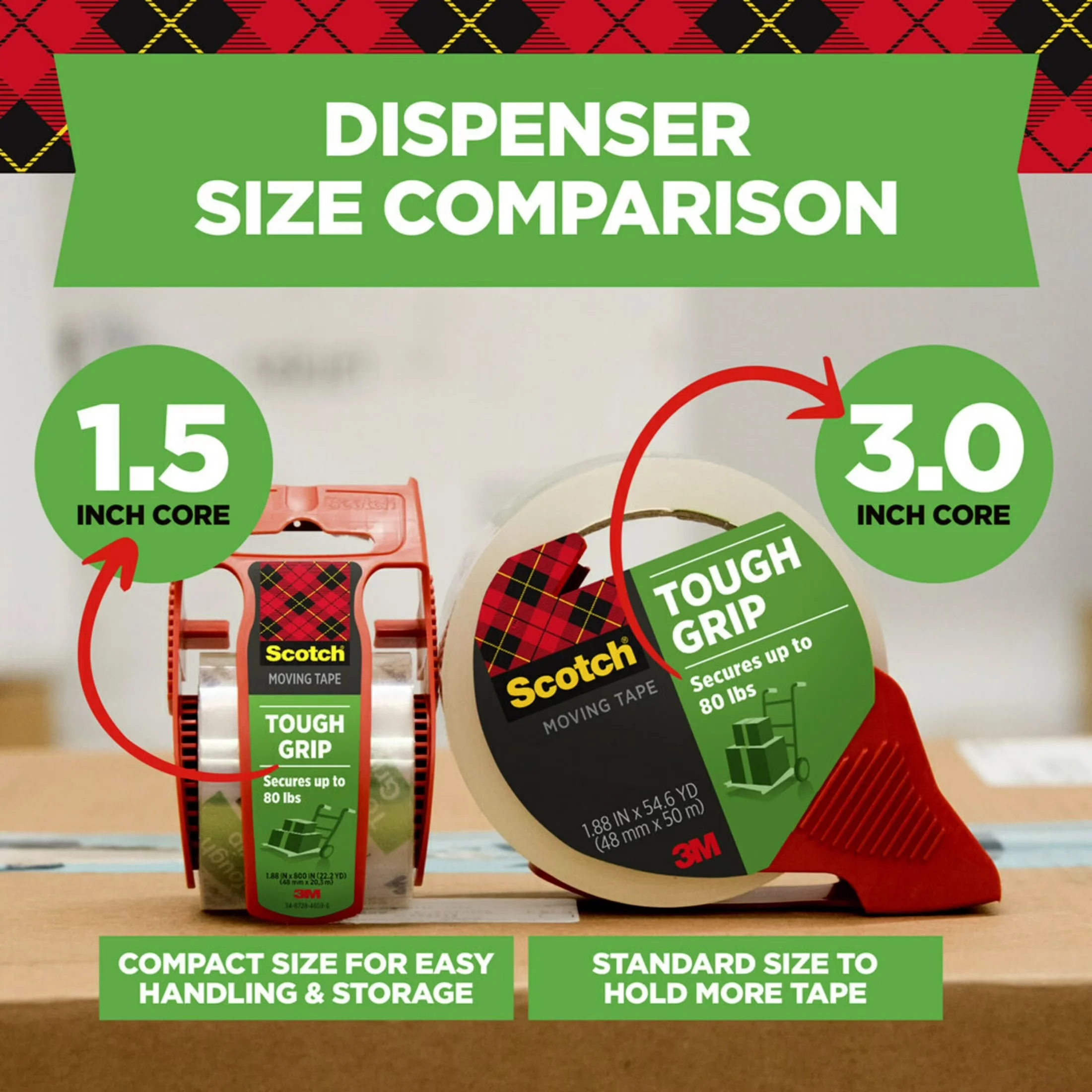 Efficient Moving with 1 Roll, Tough Grip Packaging Tape, 1.88 in x 925 in - Polypropylene Film And Synthetic Rubber Resin 1.88" x 925" Model C44C41