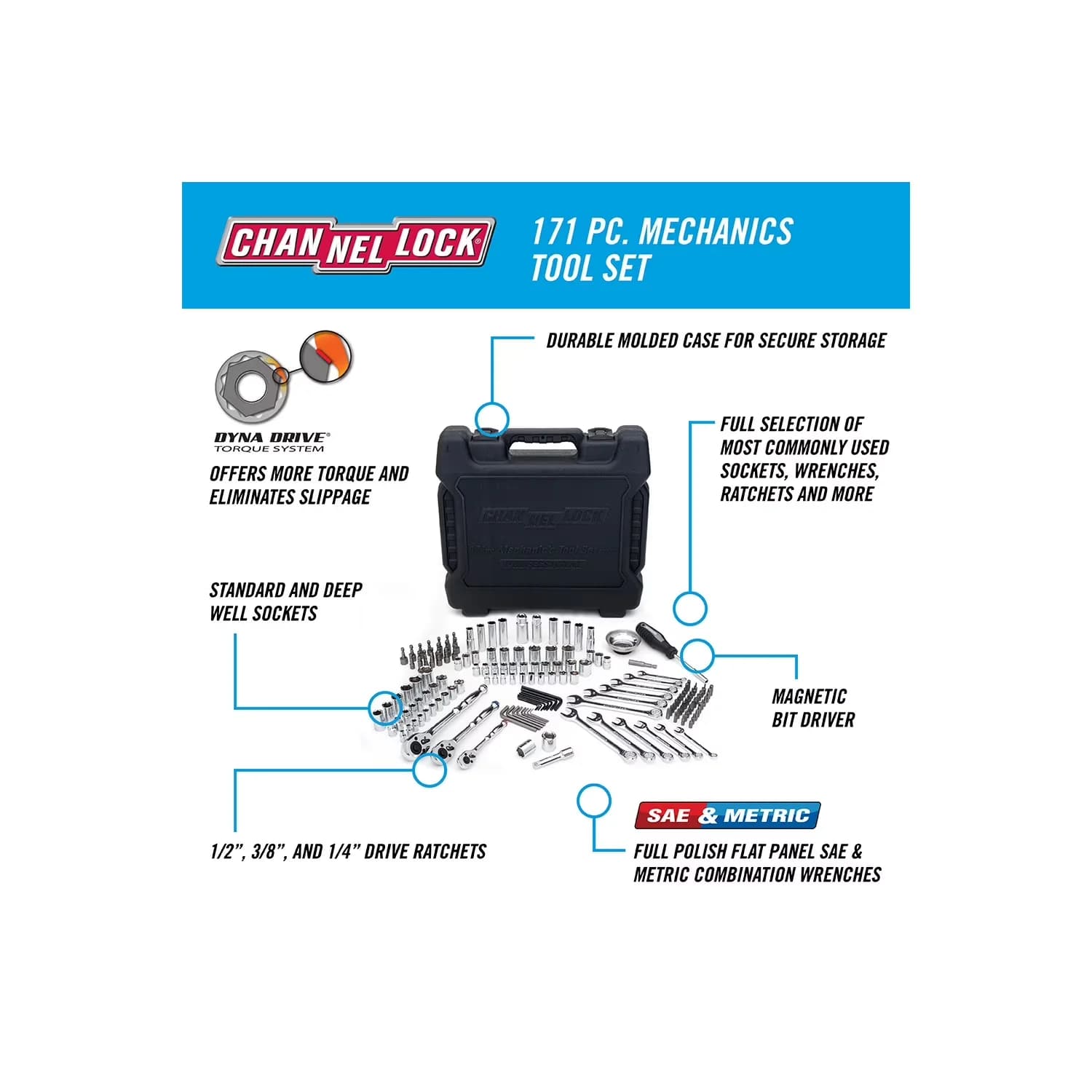 Innovative Pro Tool with Magnetic, Mechanic's Set, Includes Standard SAE and Metric Sizes - Model 9EE353