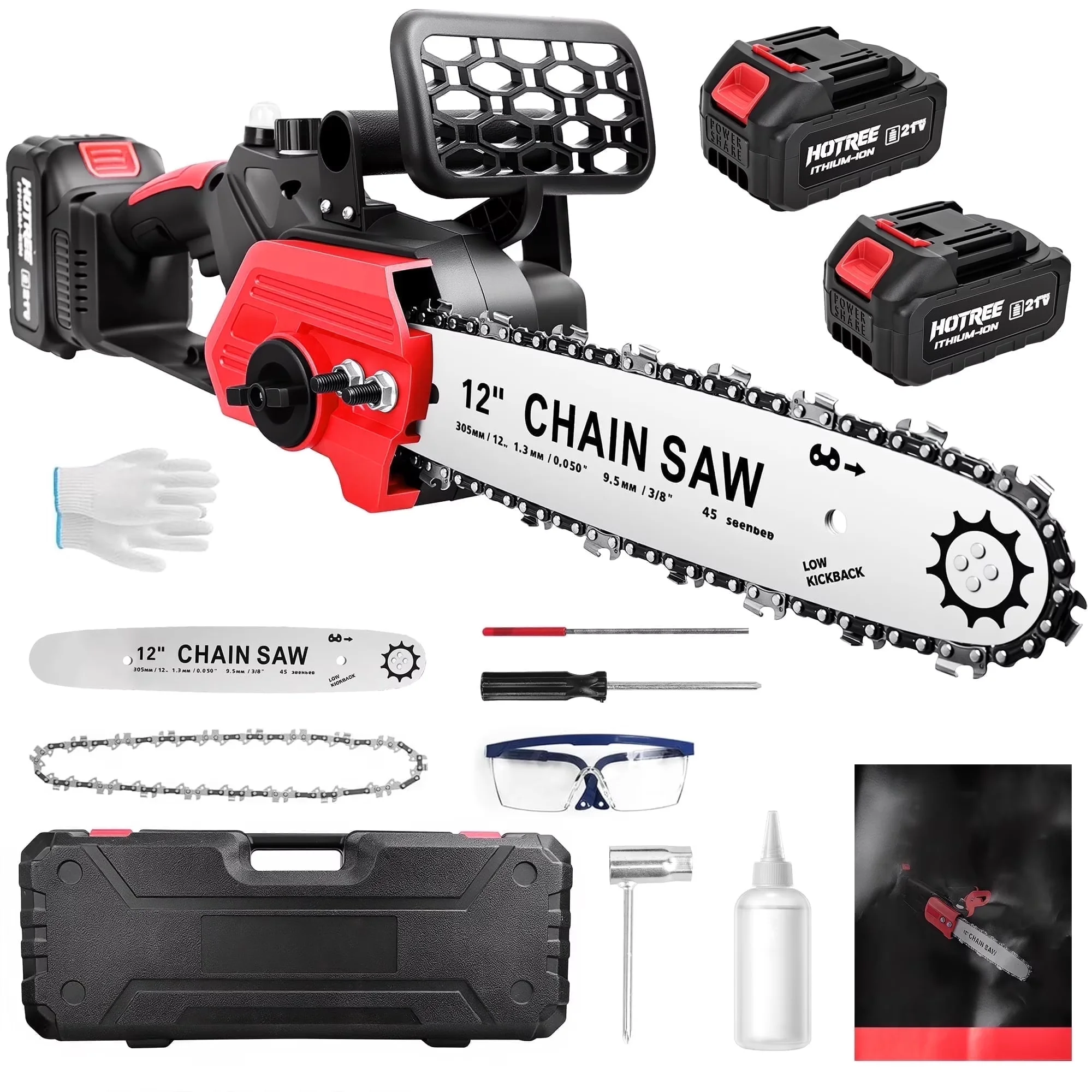 Professional Chainsaw with Battery, 21V, 21V Electric Handheld - Red - Rustic Charm Model 833372