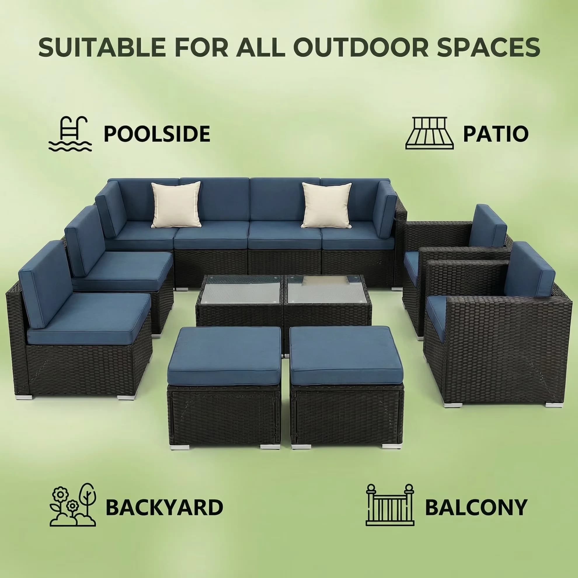 Reliable Patio Conversation Set with Weatherproof, Blue, Coffee Table and Thick Cushions - Rattan Blue Model B2CB76