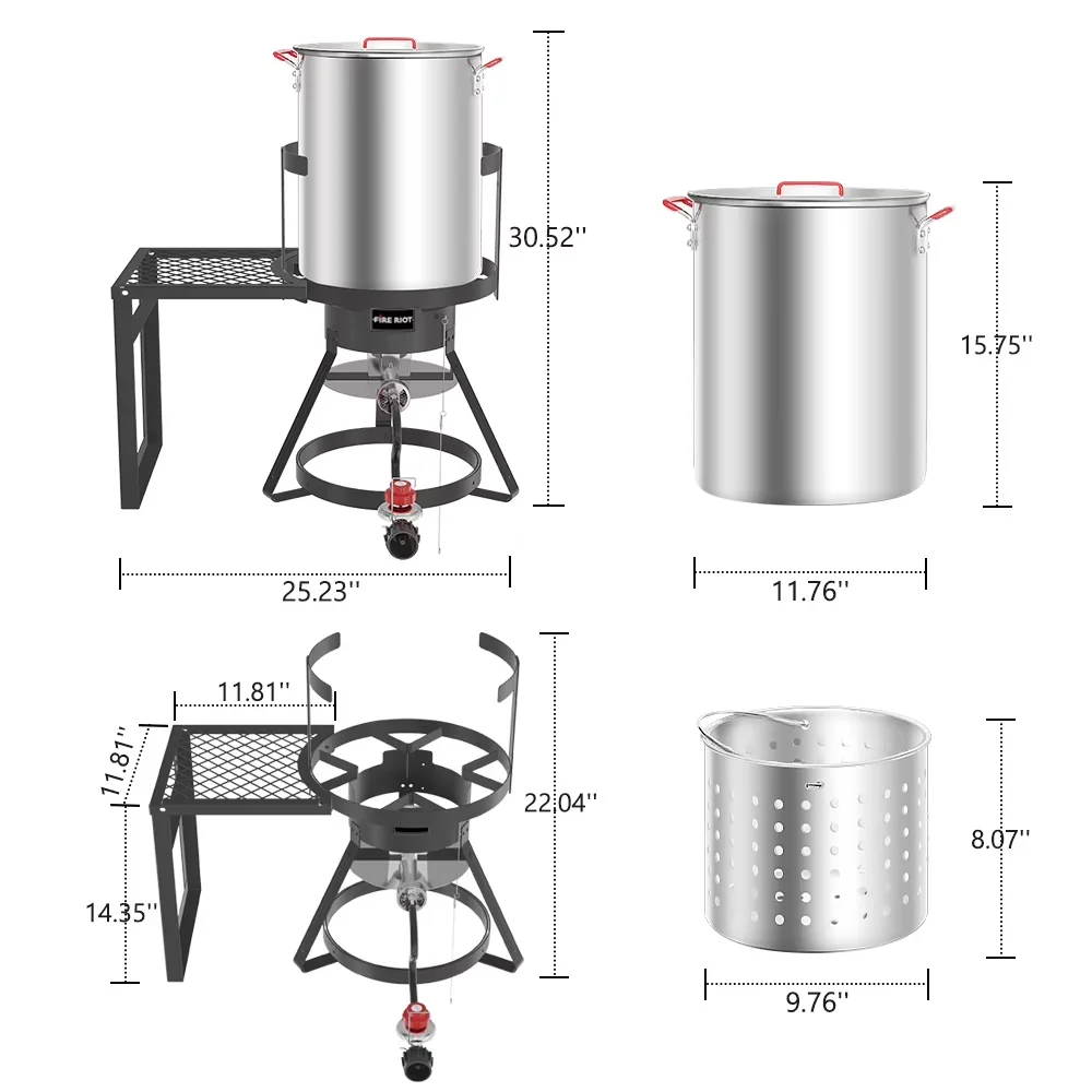 Efficient Outdoor Fryer with Heat Resistant Handle, Steamer & Seafood Boiler Set - Aluminum Black Model E9EEAB