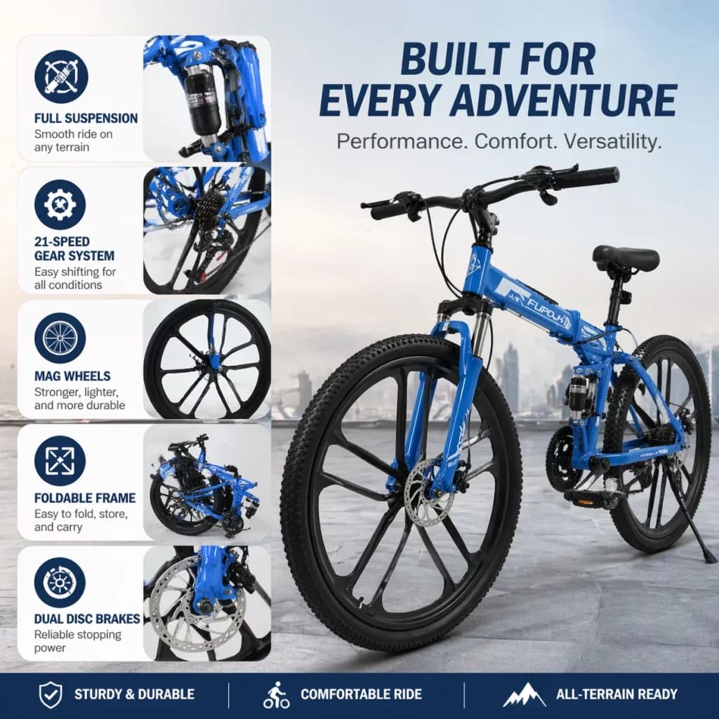 Innovative Mountain Bike with 26" Foldable - Blue - Industrial Grade Model 9561F1