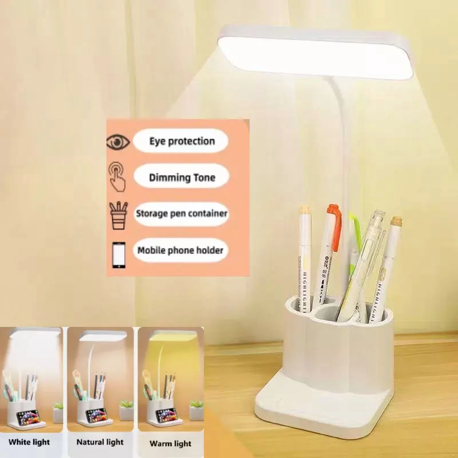 Versatile Desk Lamp with LED, Task Lamps, Touch Sensor - White Rechargeable Model EBE677