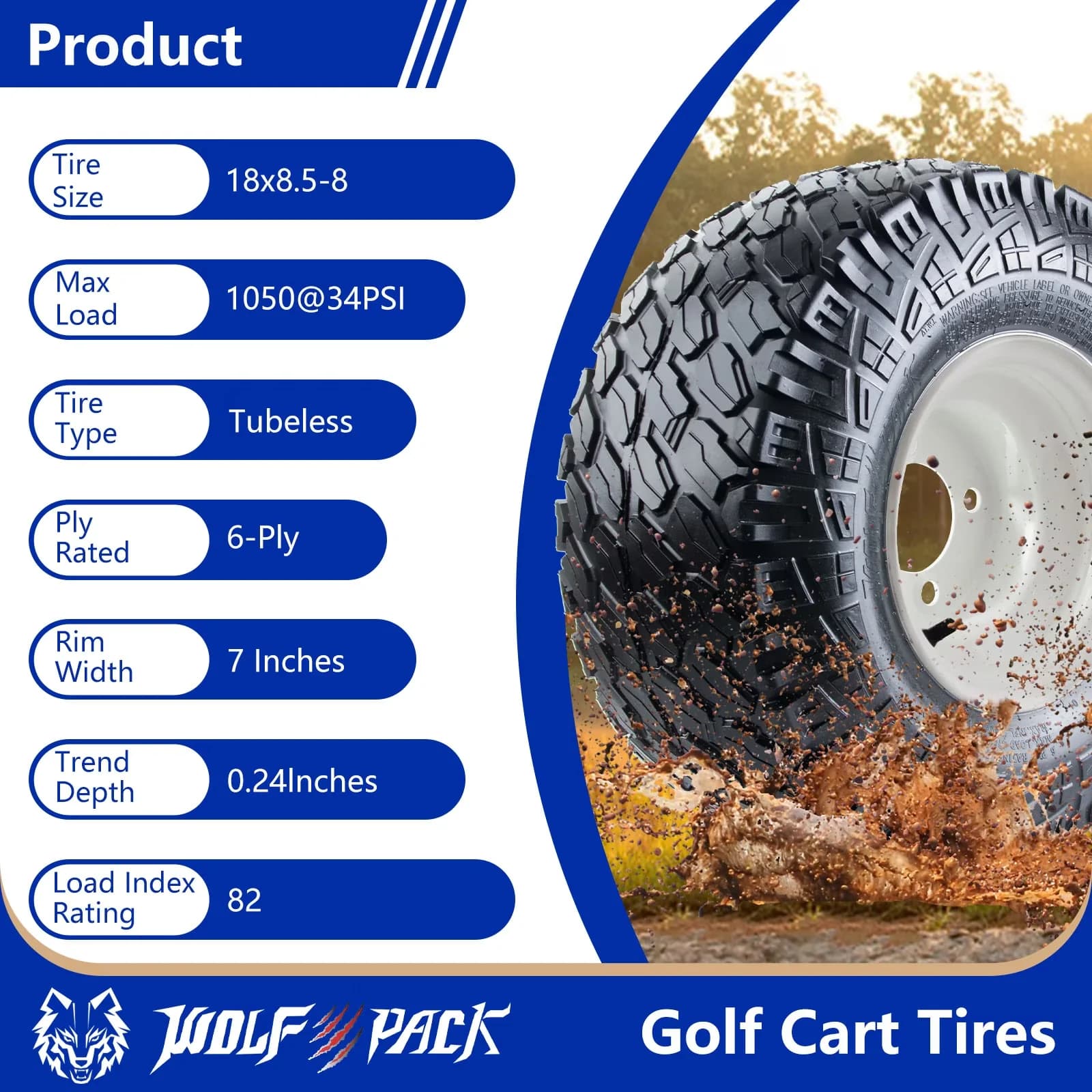 Reliable Golf Cart Tire with Smooth - 18X8 - Durable Build Model 5BD11F