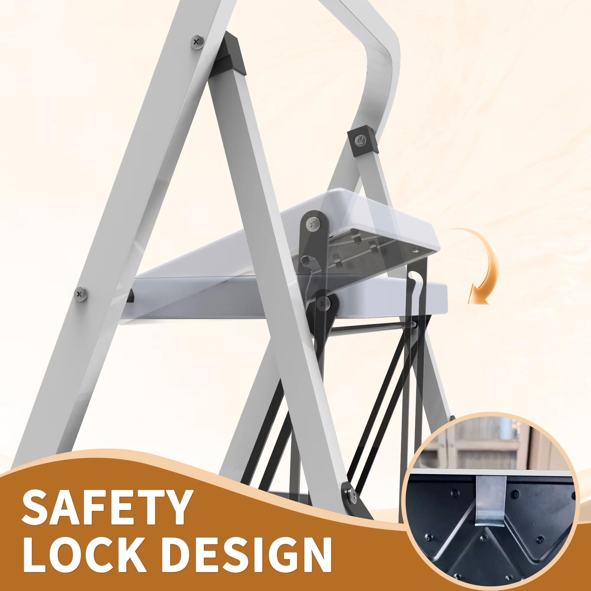 Sleek Building Material with Collapsible, 4 Step Folding Ladder, 330 Lbs Capacity - White Metal Model F5A8FB