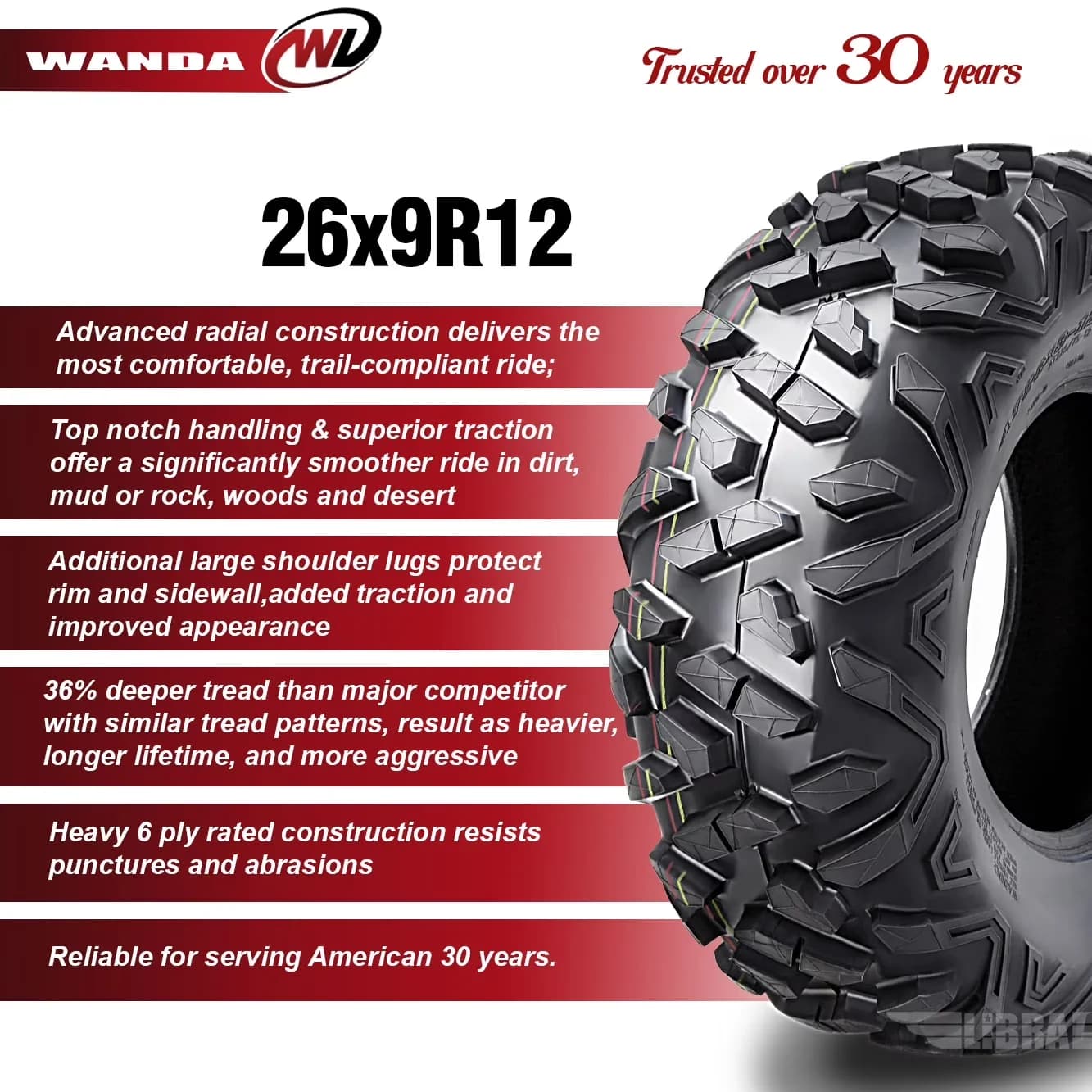 Sleek Atv Tire with Replacement, Tire Specifications Tire Size: 26x11R12 - Model DB4CBE
