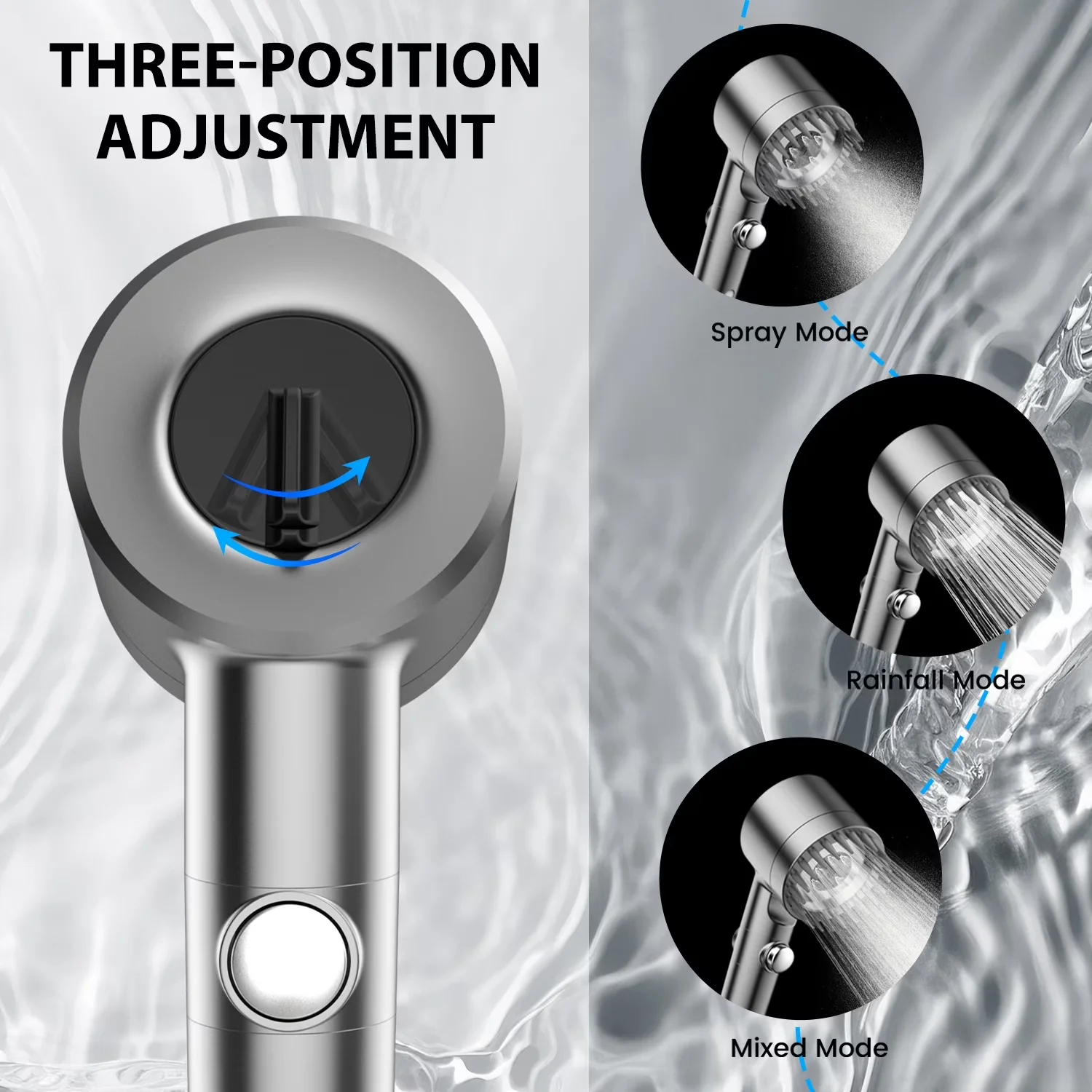 Quality Shower Head with Fade Resistant, Easy Release, Filtered - Gray Stainless Steel Model DB3880