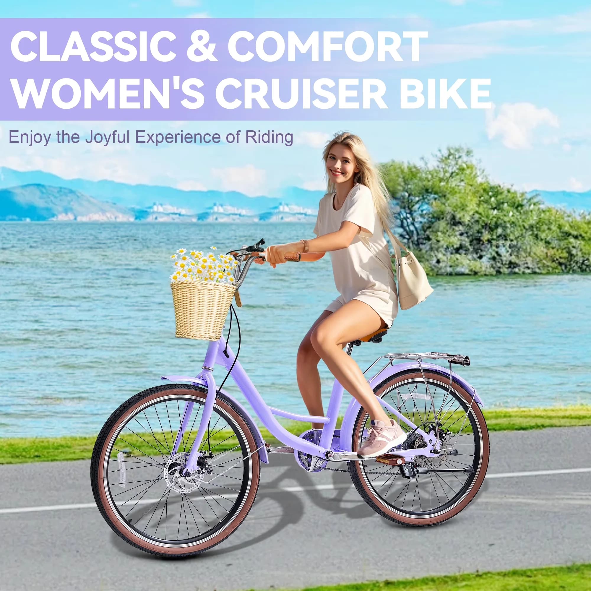 Professional Cruiser Bike with Adjustable Speed, Adjustable Height - Purple Model 0FB451