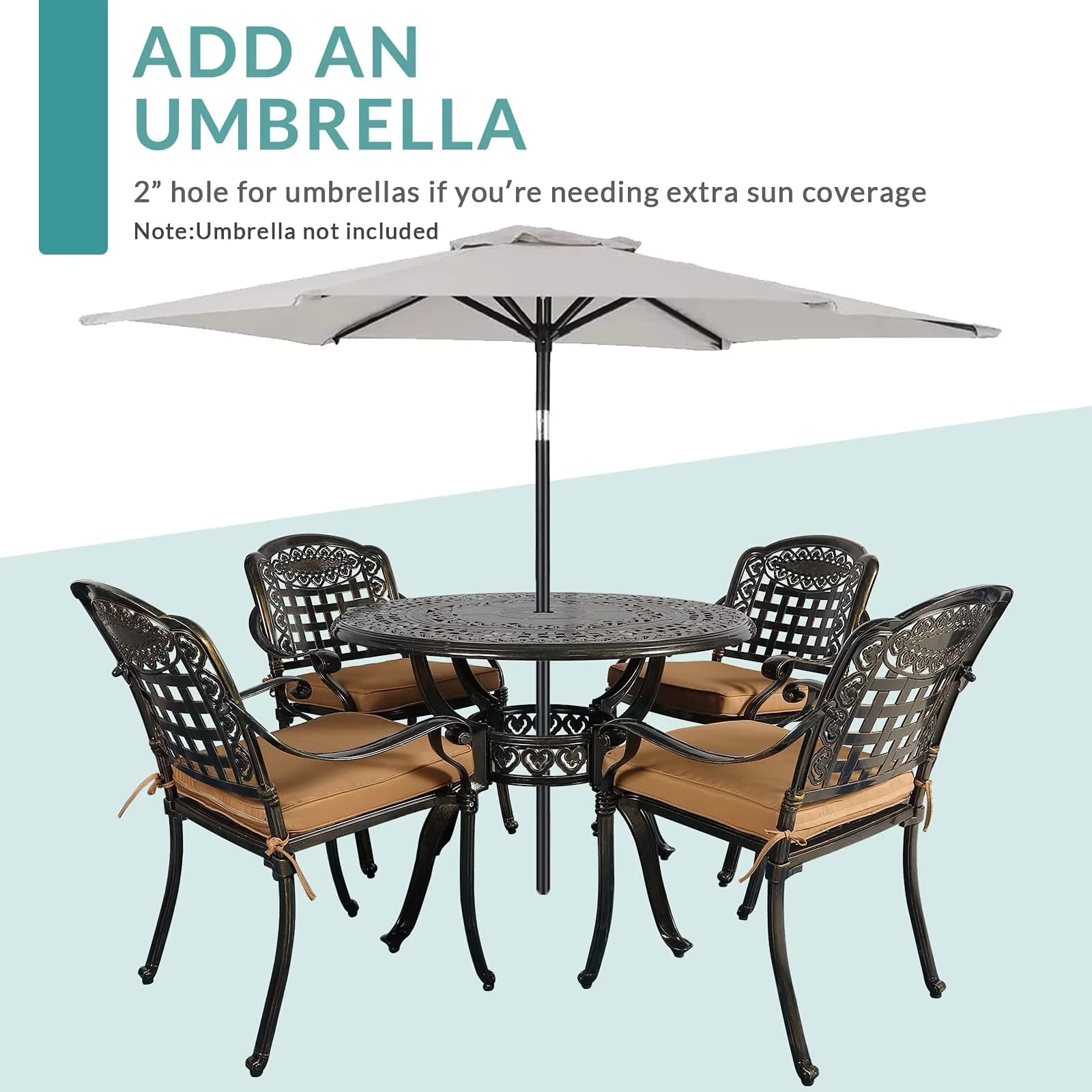 Durable Patio Dining Set with Weatherproof, Furniture - Bronze Cast Aluminum for Garden Model 872582