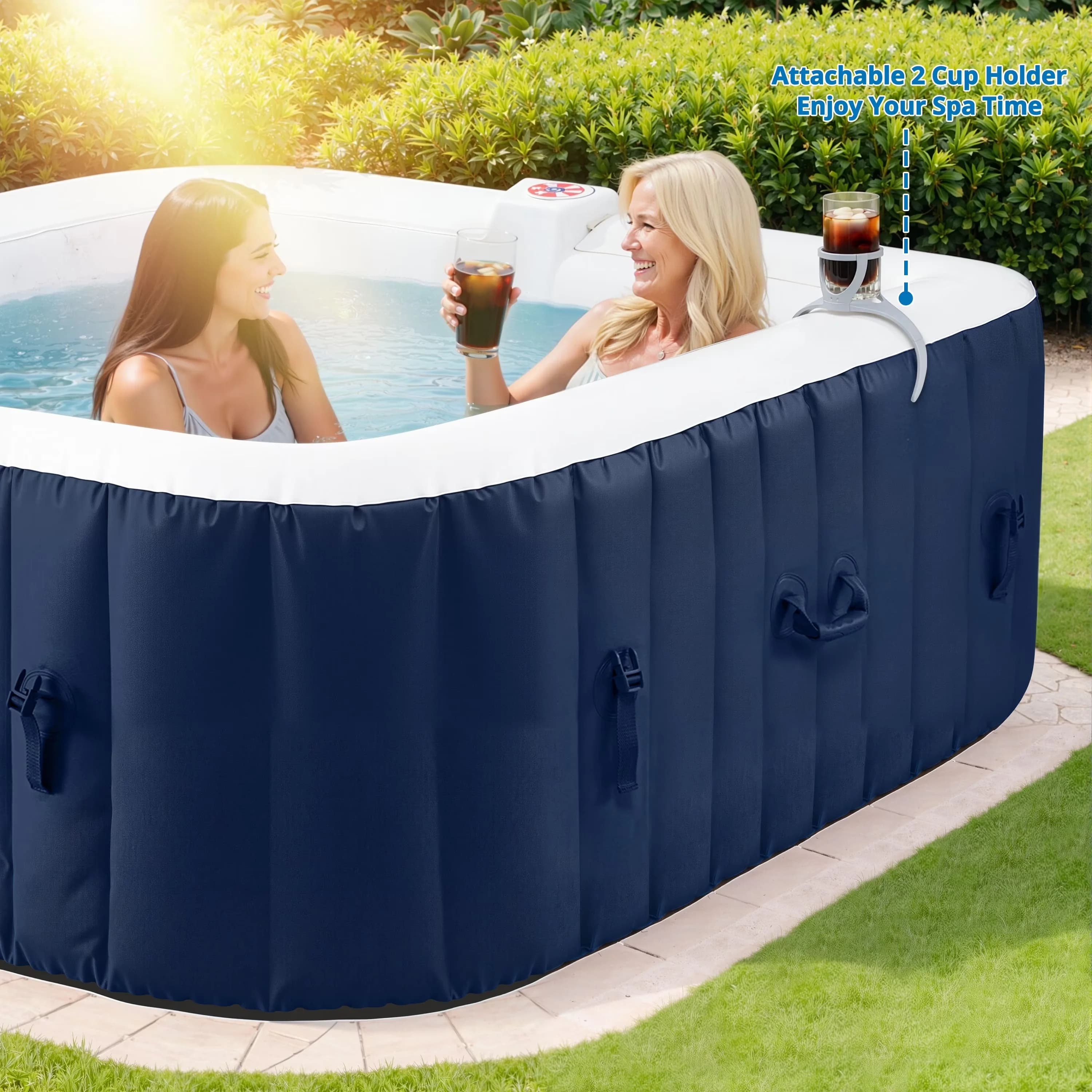 Hot Tub Sleek with Insulated, Inflatable, 130 Bubble Jets - Blue 4-6 for General Purpose Model 4D093E