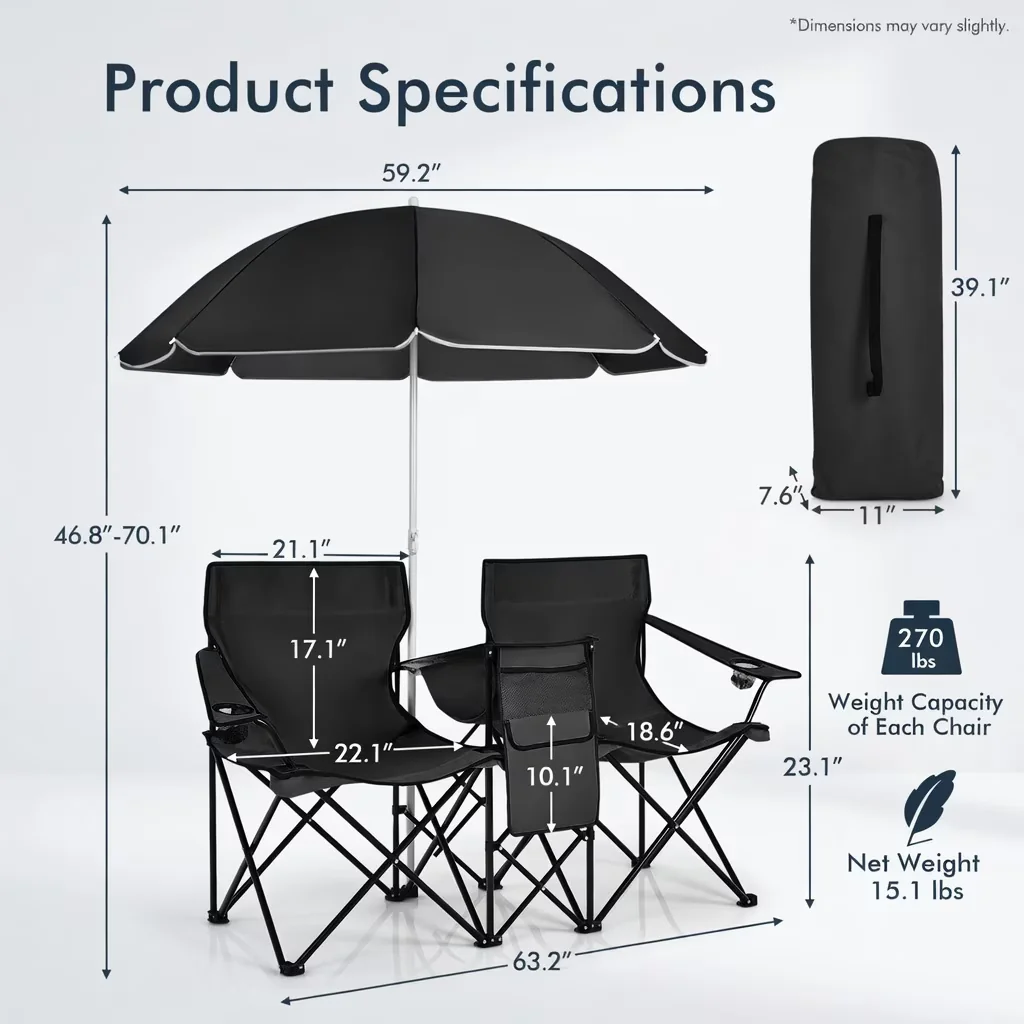 Beach Chair Stylish with Black, Umbrella, Color:Black/Blue/Gray - Black Model 69E35B