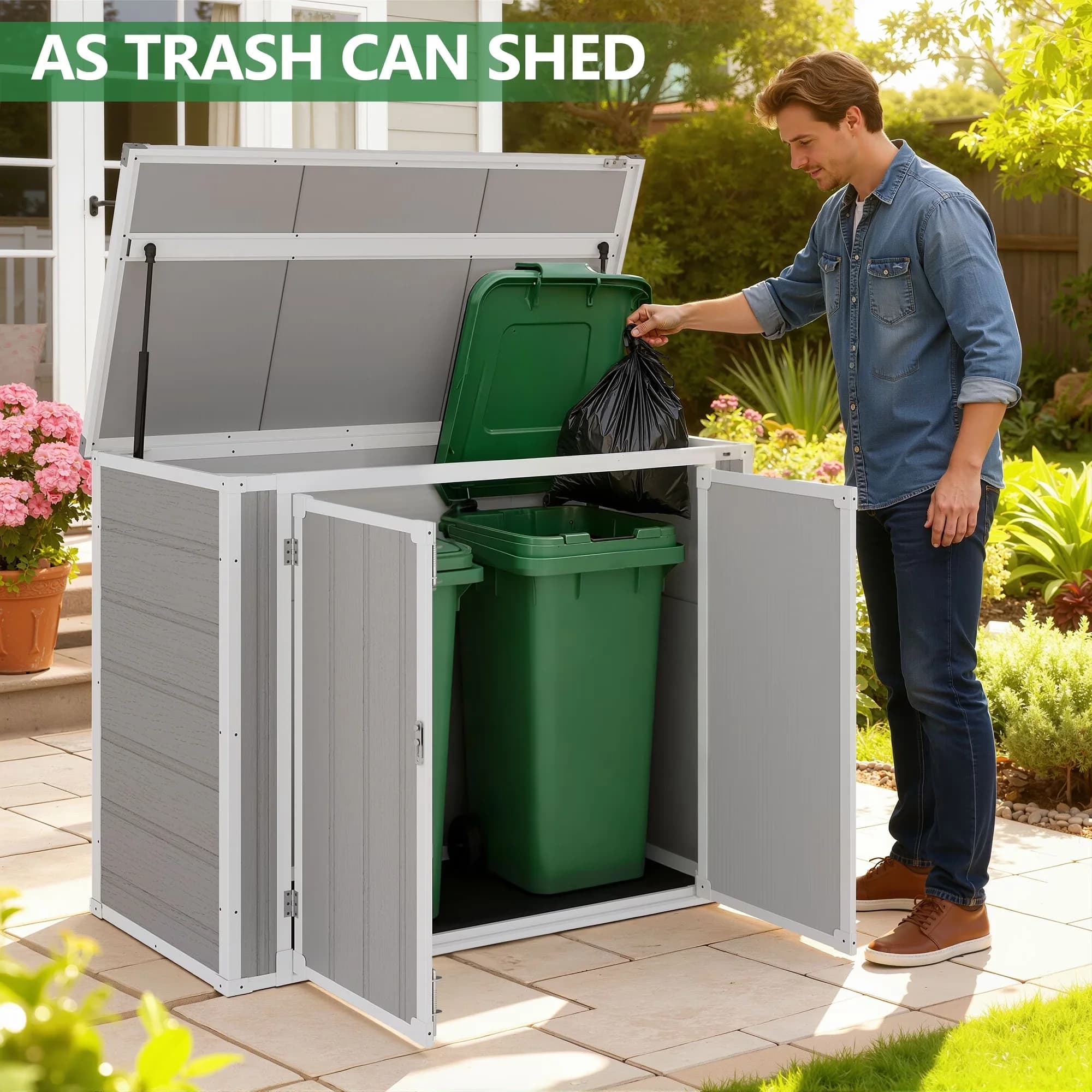 Shed Premium with Lockable Door, Waterproof, 3 Doors & Floor - Gray Resin Model 493C7B