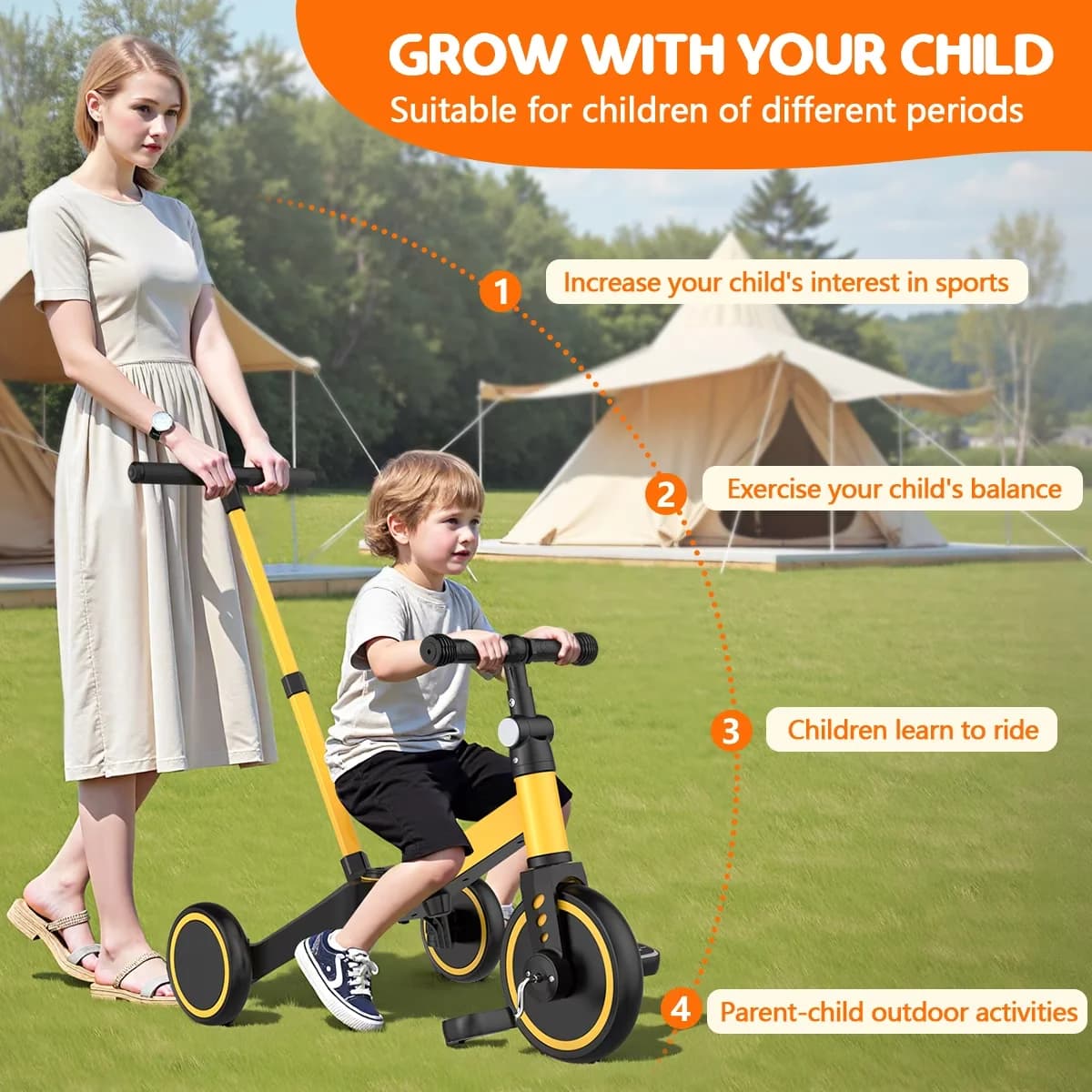 Quality Kids Bike with Adjustable Seat, Adjustable Handlebar Height, Wheel Material: EVA - Yellow Model 547BCA