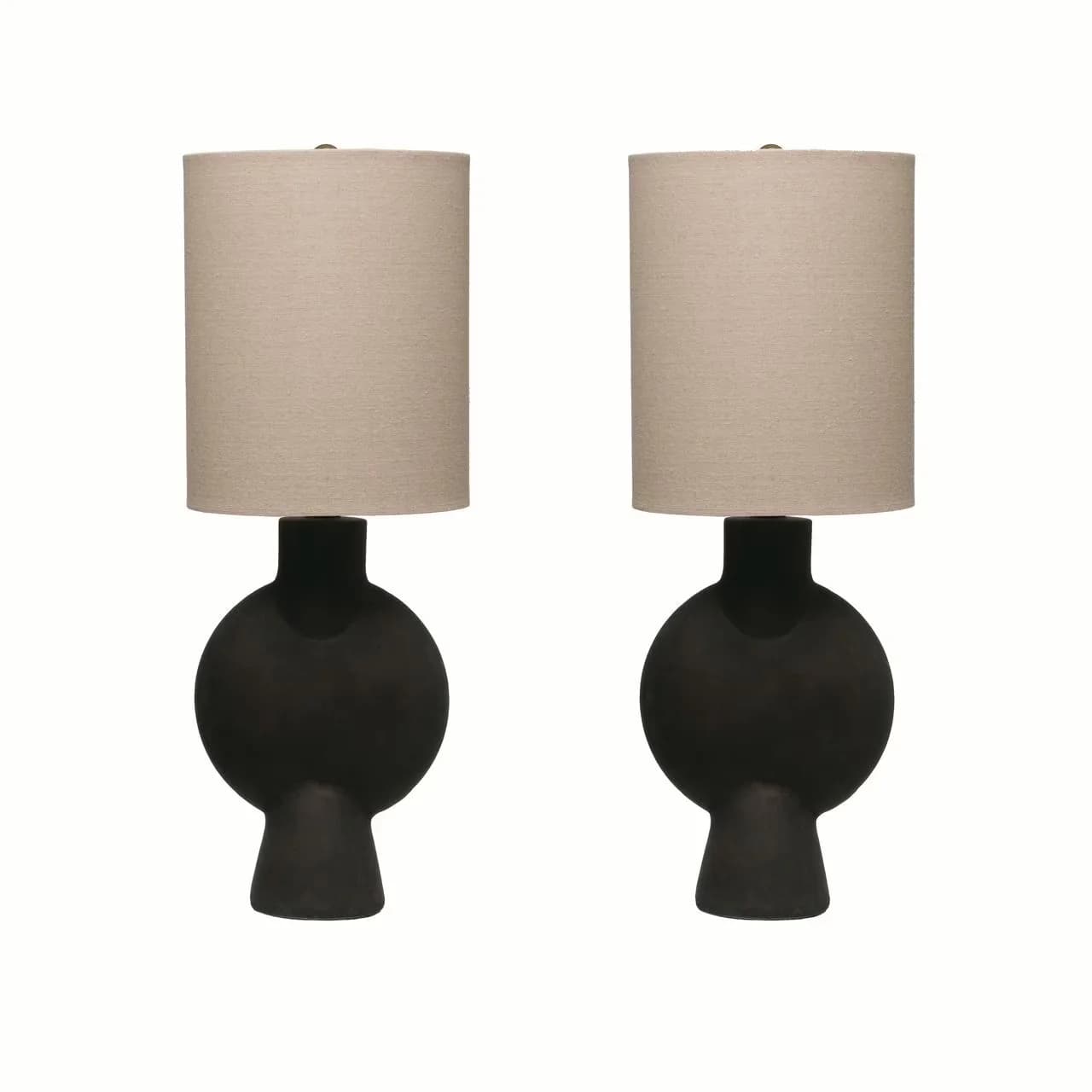 Professional Lamp Set with Modern, Linen Shade (Set of 2 Pieces), Terracotta Table - Terracotta Black Model CFF298
