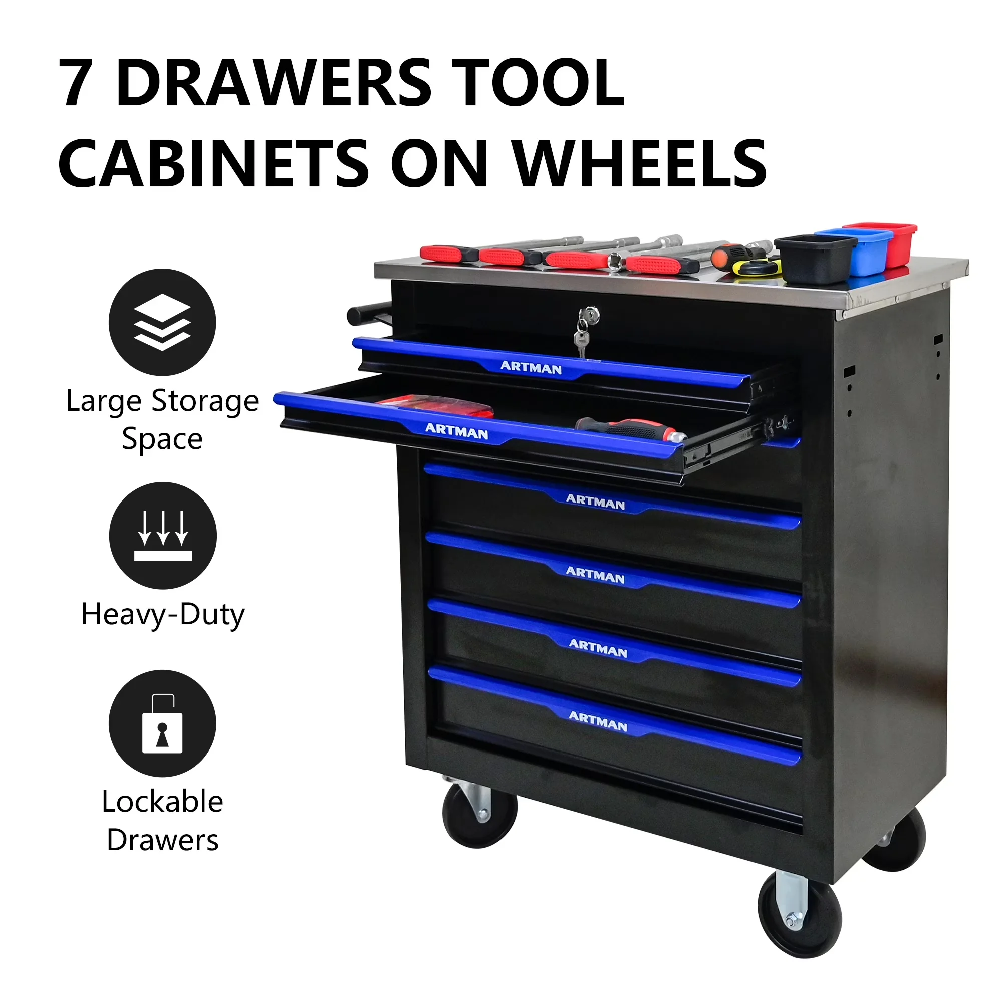 Toolstorage Versatile with Portable, Overall Product Weight: 63.27 lb, Composable 25.9 in Tool Chest - Black Metal for Garage Model 2E8C6E