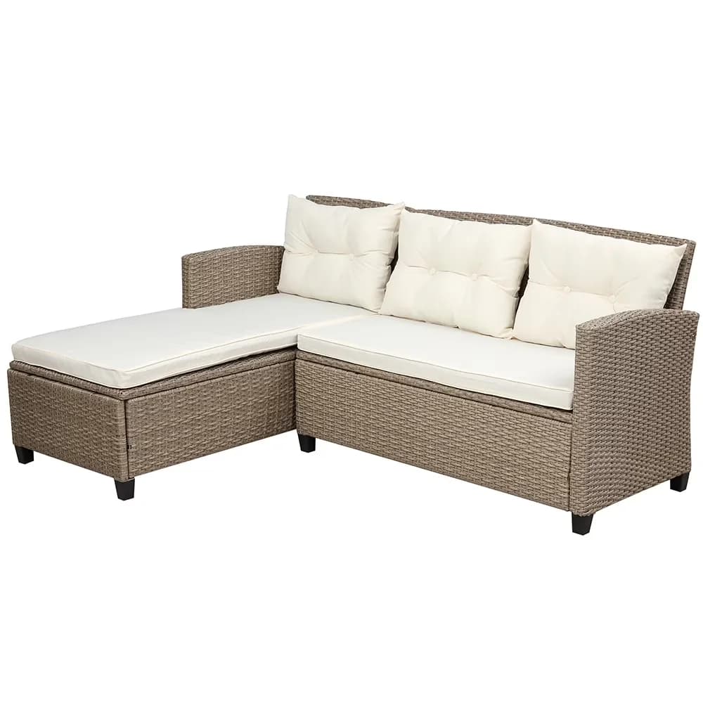 Patio Conversation Set Sleek with Lounge Chair, Outdoor Sets, Wicker Chair - Wicker, Steel Beige Cushion for Garden Model 55A455