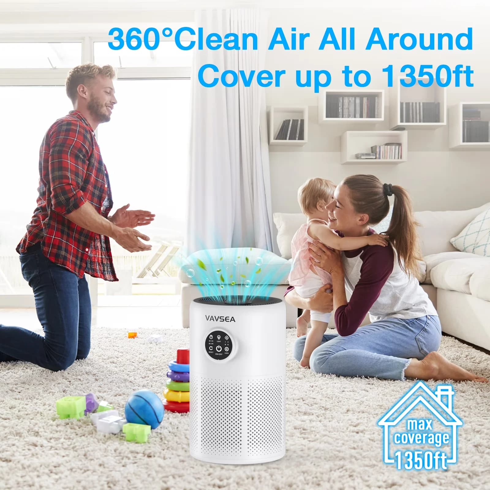 Versatile Air Purifier with Filter Change Indicator - White for Home, Large Model 1544A3