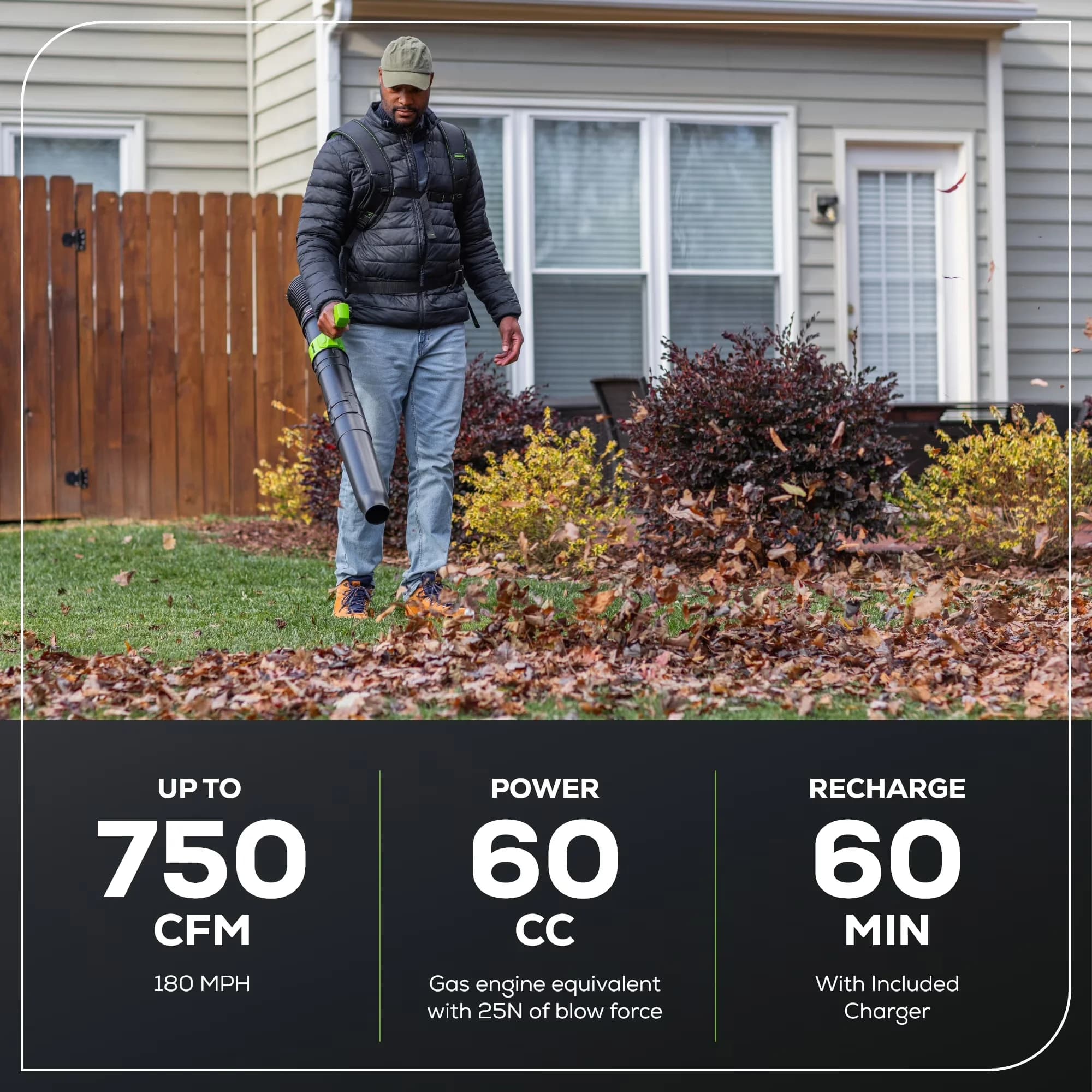 Innovative Leaf Blower with Battery, 80V, 80V 750 CFM Battery Powered Backpack - Model 203791