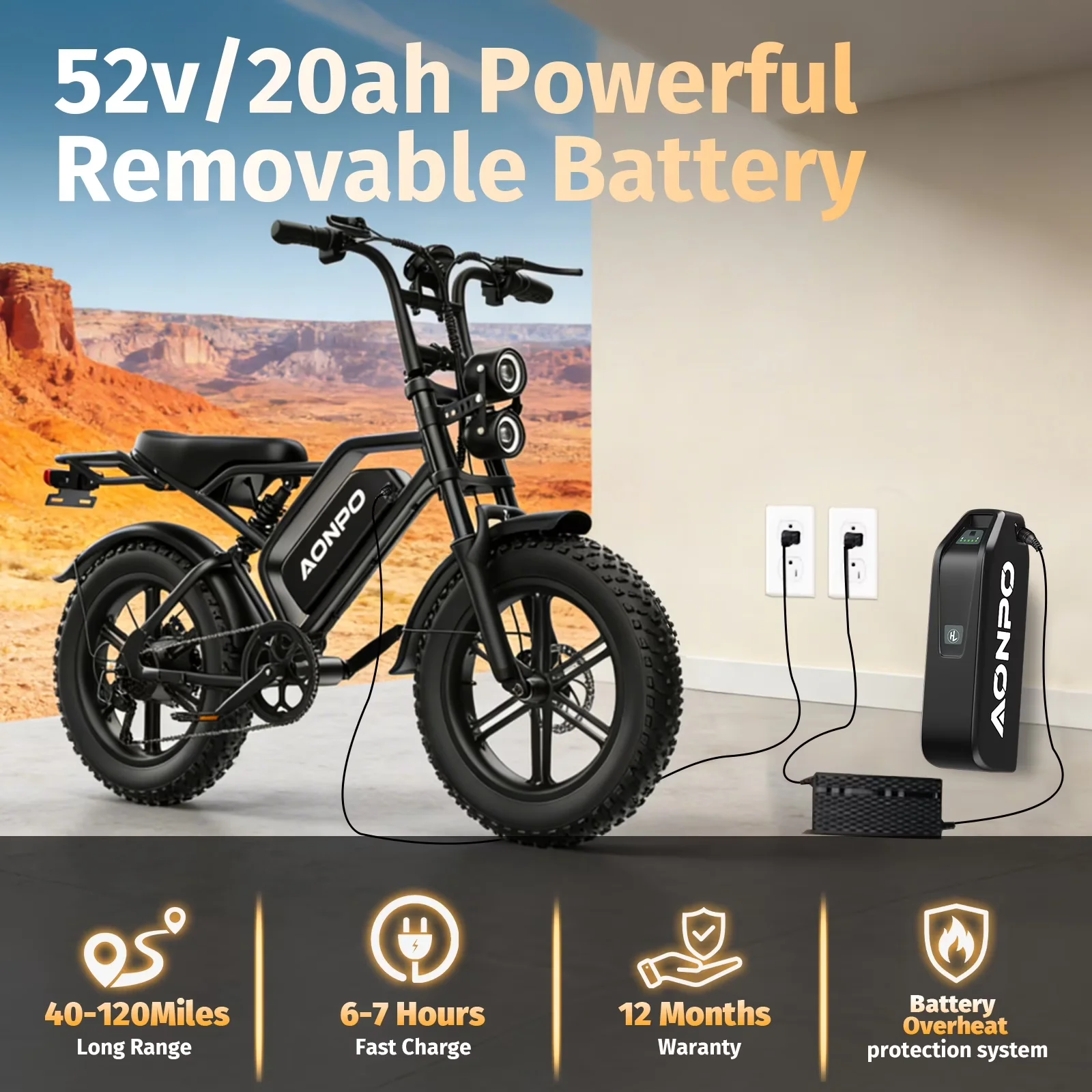 Compact Electric Bike with Battery, 750W, 52V - Black P20 - Heavy Duty Model B52C45