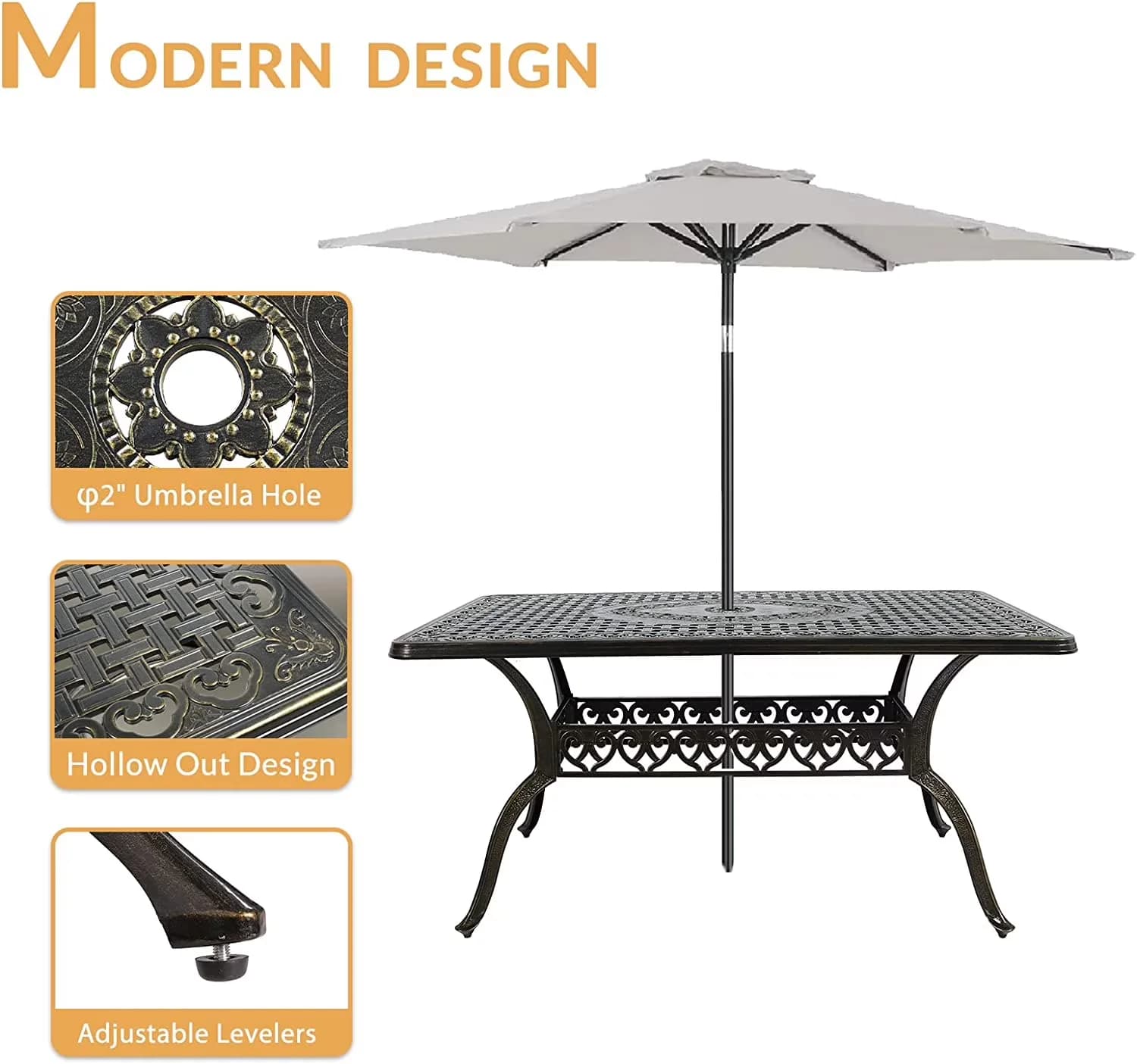 Essential Patio Dining Set with Modern, Backyard - Cast Aluminum Bronze Model D86203