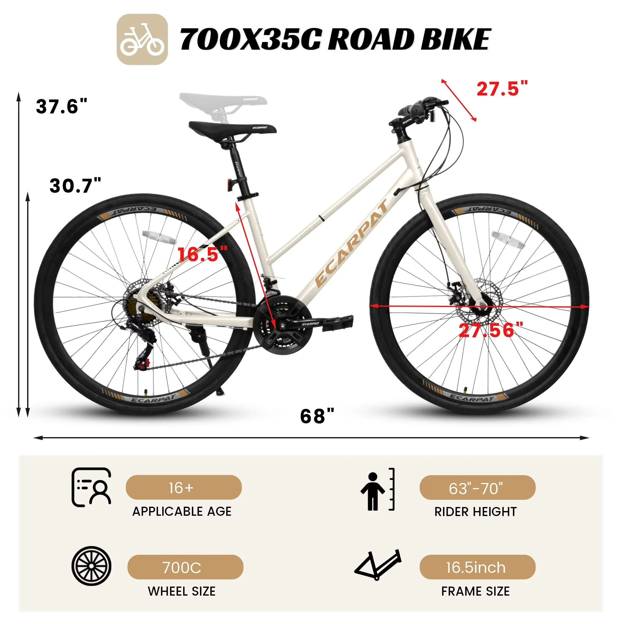 Efficient Cruiser Bike with Lightweight, Adjustable Height, Adjustable Seat Height - Off-White Model 8CC8BE