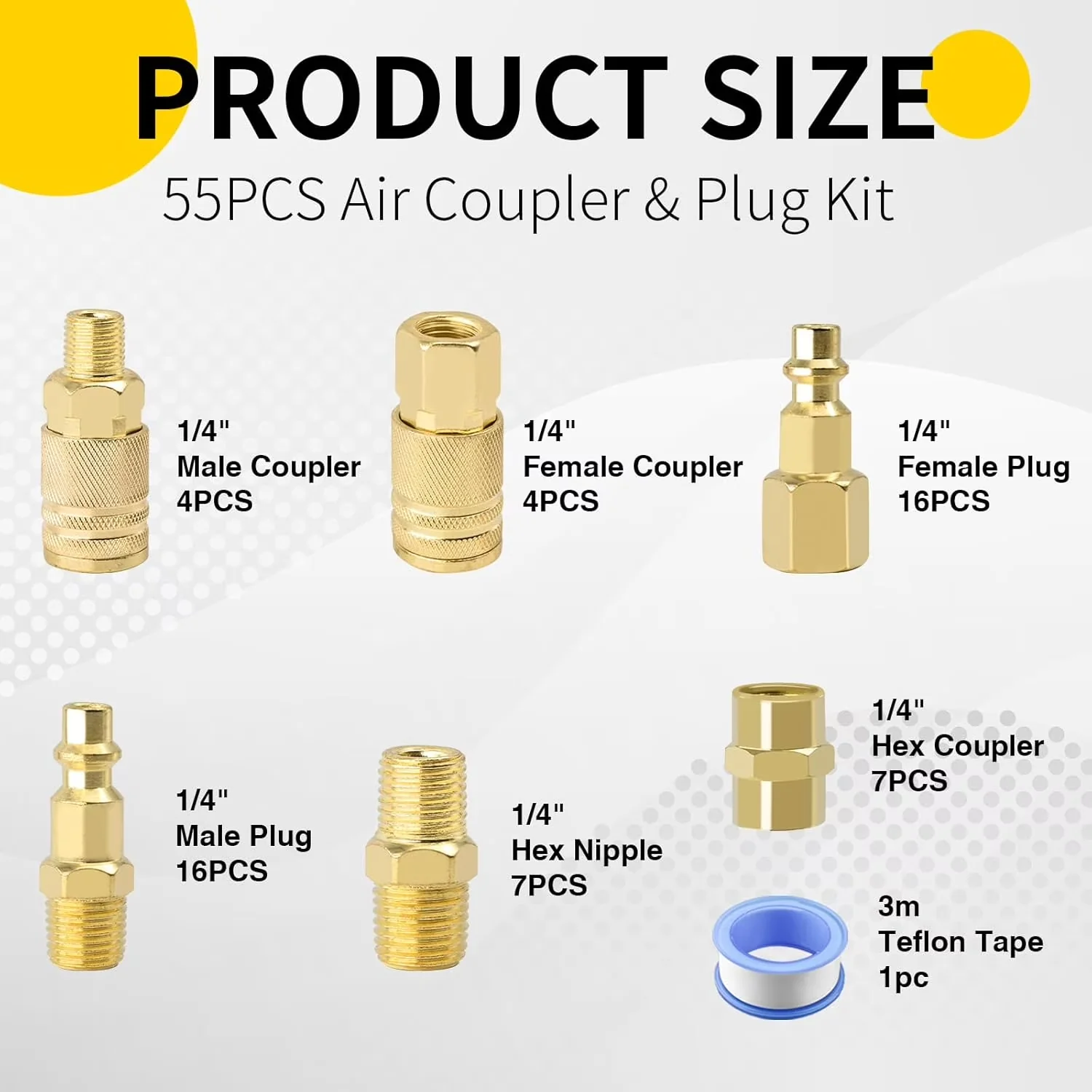 Premium Air Tools Compressor with Coupler & Plug Kit, Quick Connect Hose Fittings Accessories - Brass, Iron 1/4 in Model 19CAC5