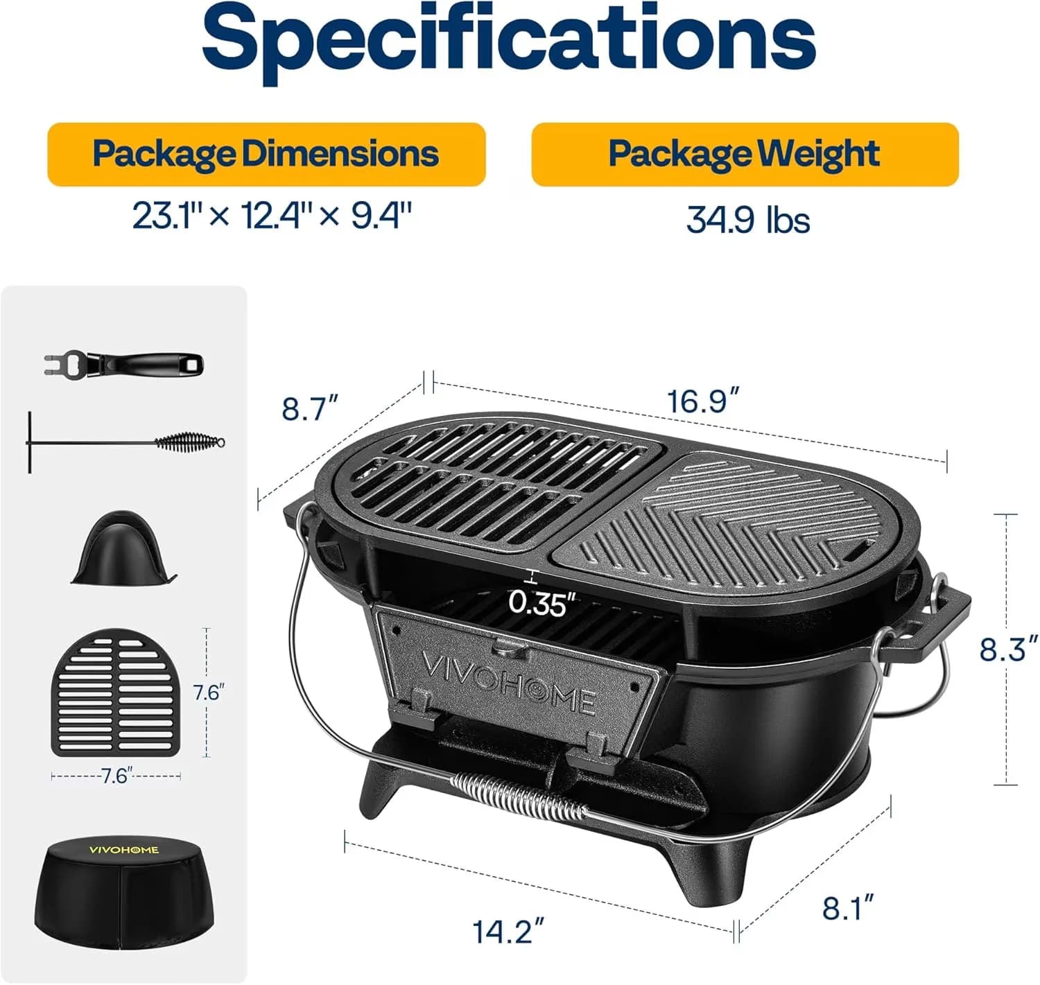 Innovative Flat Top Grill with Dual-Function Grill Tool, 2 Furnace Doors, Interchangeable Grates & Griddle - Iron Black Model AA0FCB