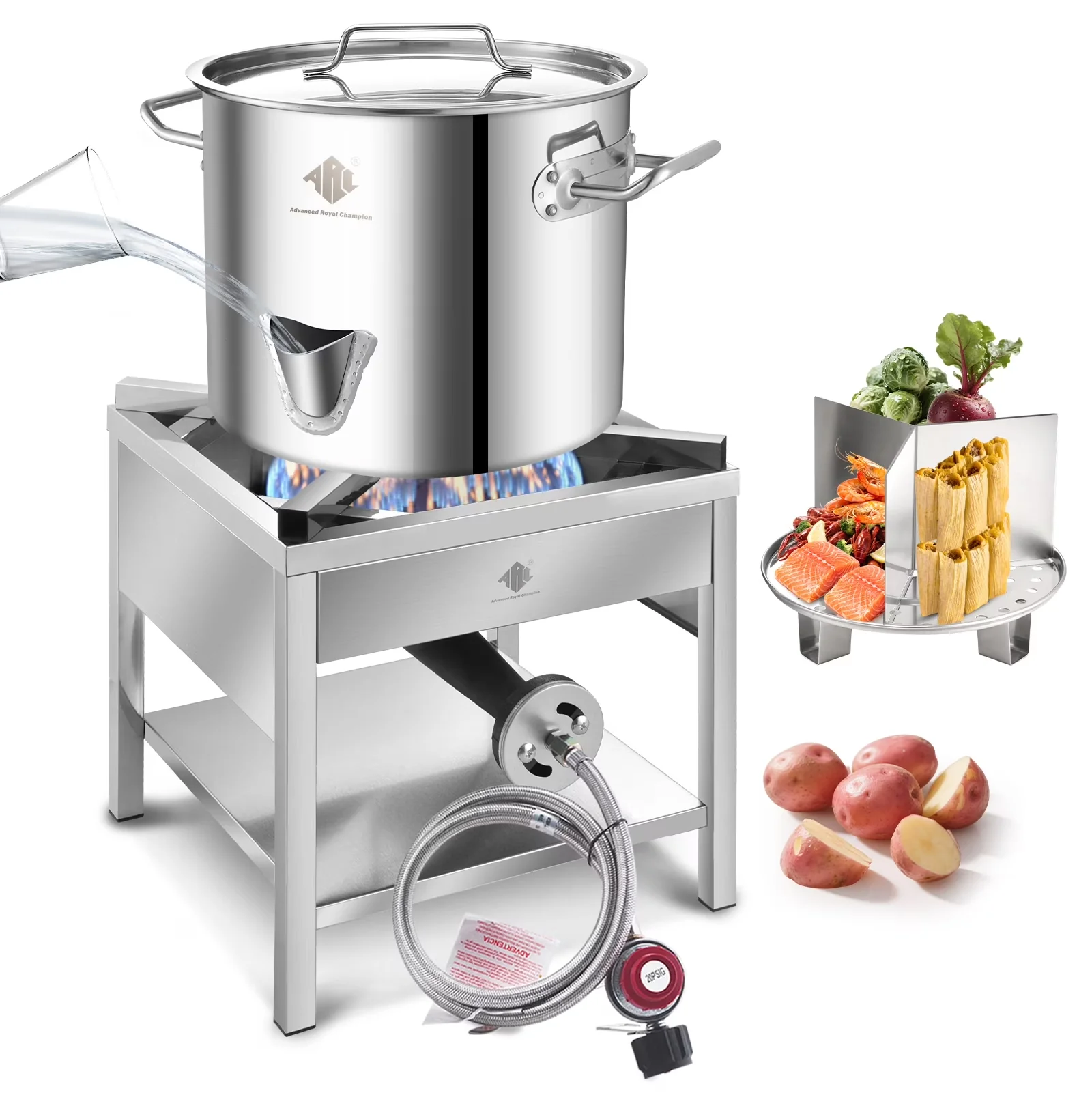 Modern Outdoor Fryer with Propane Burner - Stainless Steel Silver for Outdoor, Large Model 69B7F6