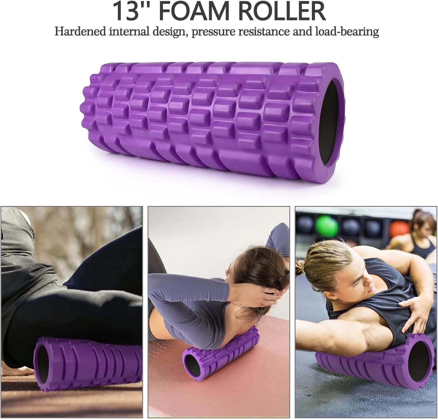 Home Gym Accessory Compact with Trigger Point Foam Roller Patented, Massage Roller Stick, 5 in 1 Foam Roller Set - Purple Model 9D5C94