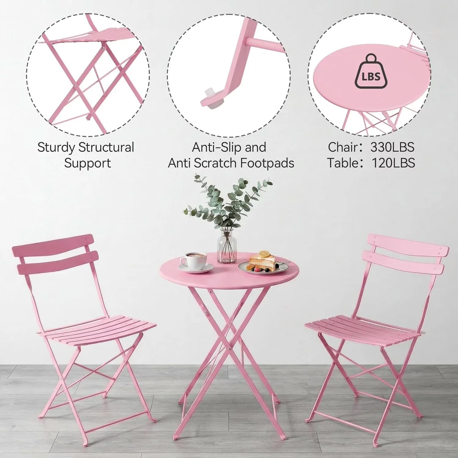 Essential Patio Dining Set with Weather-Resistant, Folding Chairs - Pink Premium Materials for Patio, Garden Model 56DF75