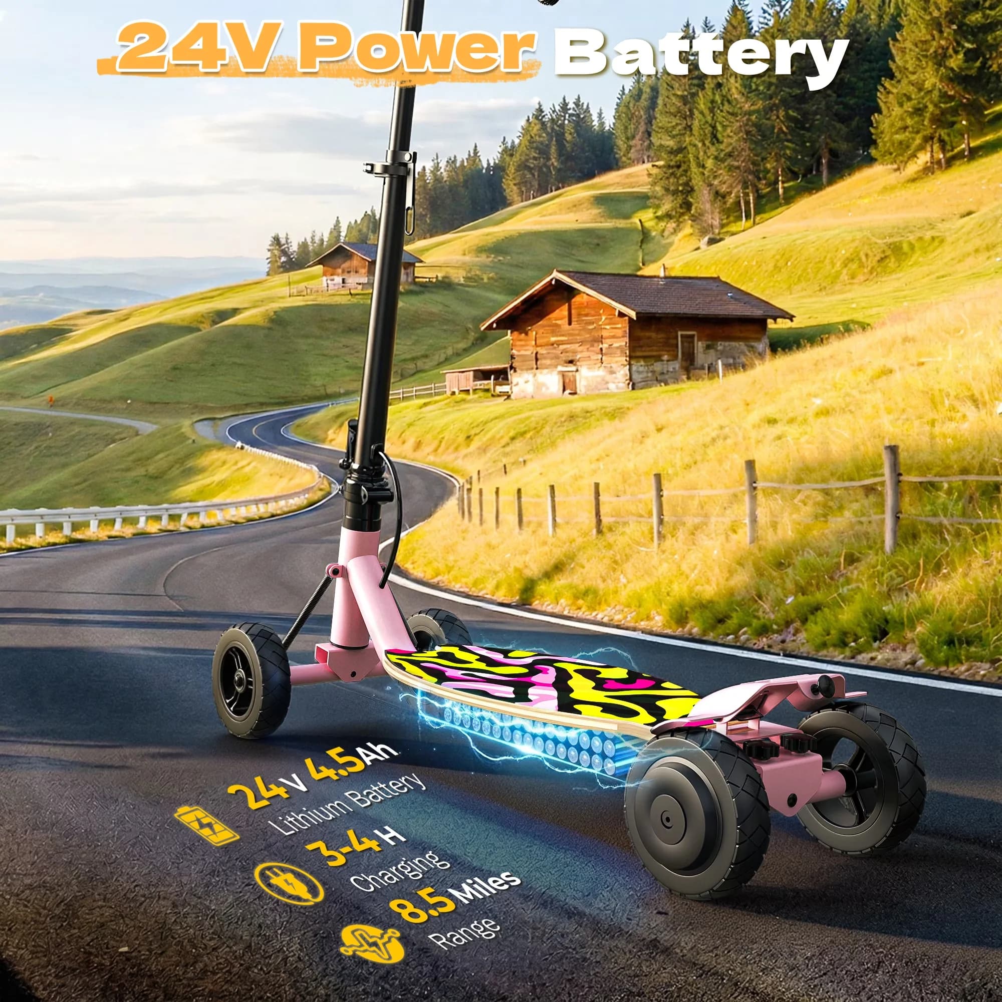 Quality Scooter with LED, 250W, 24V - Metal Pink - Commercial Quality Model 630DB6