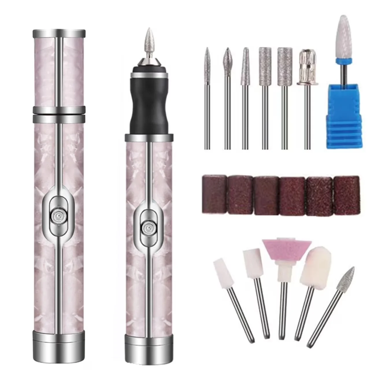 Sleek Power Tool with Portable, Manicure Set, Electric Nail Drill - Pink Metal Model 650F59